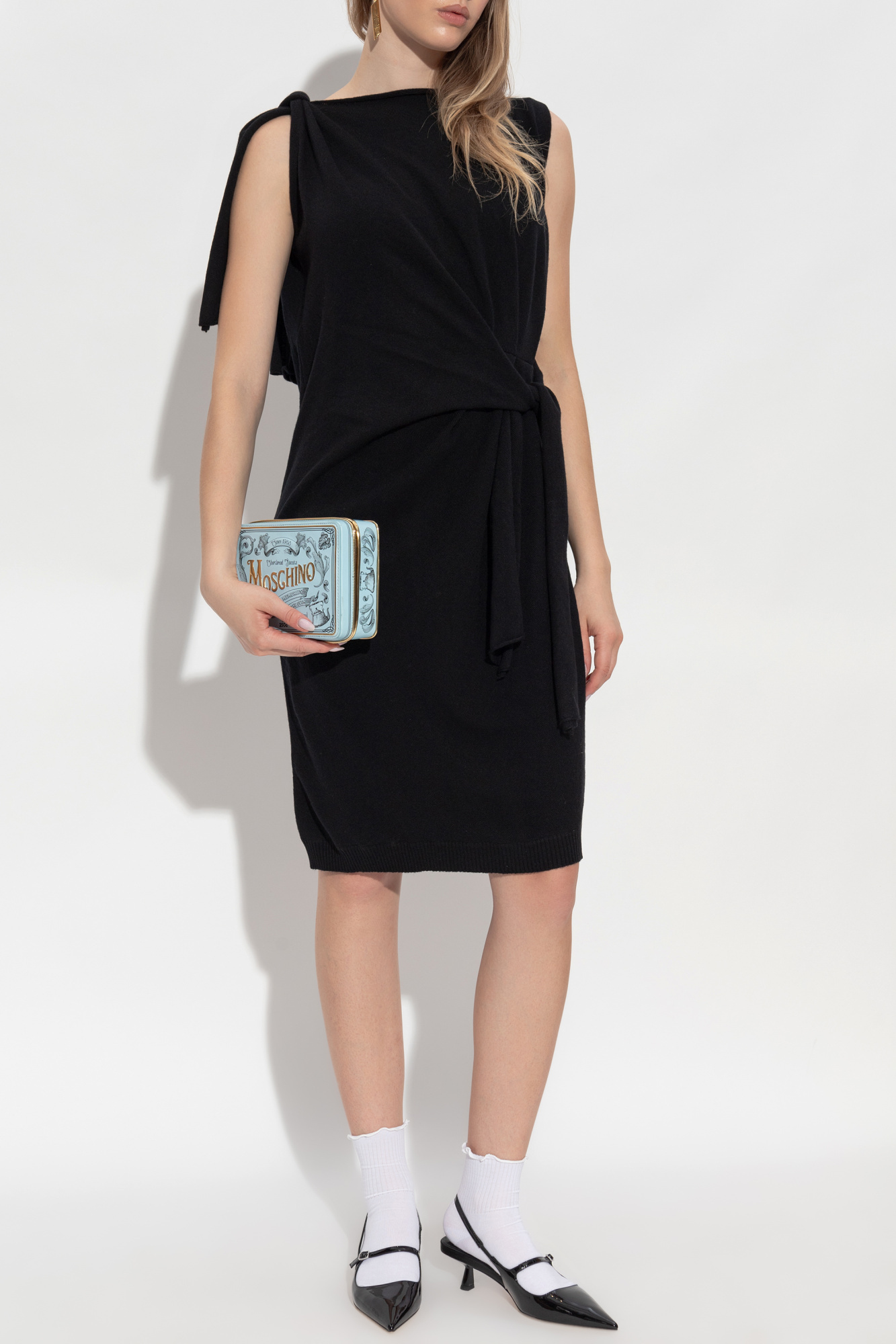 Moschino Sleeveless Knitted Mini Dress In Black