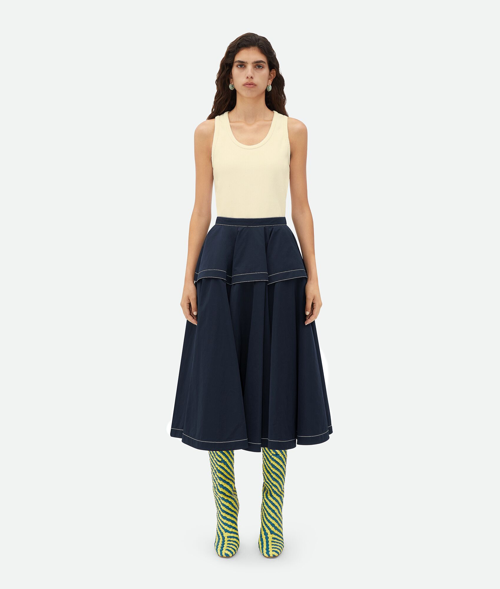 Bottega Veneta Panelled Flared Midi Skirt In Blue