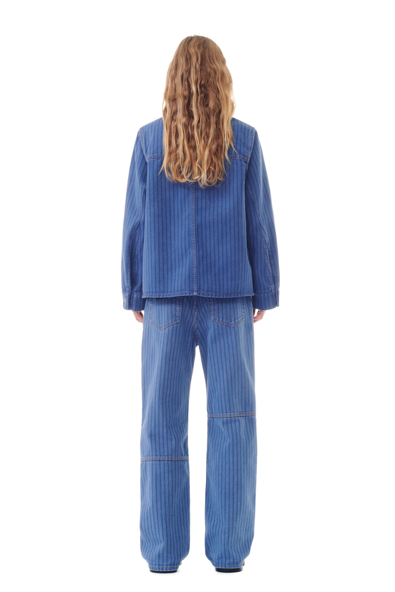 Ganni Stripe Overdyed Denim Jacket In Blue