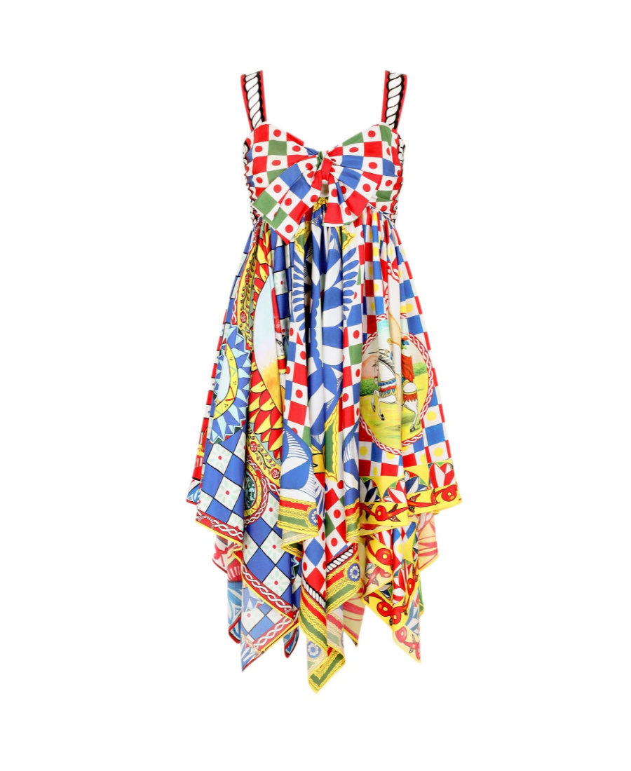 Dolce & Gabbana Short Carretto-print Twill Dress In Multicolor