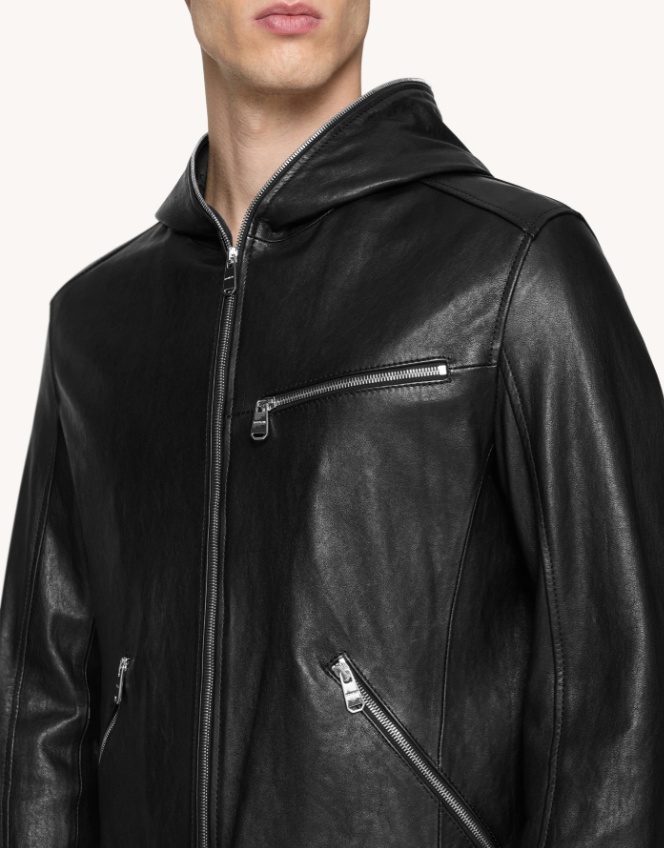 Dondup Biker Jacket With Modern Hood In Black