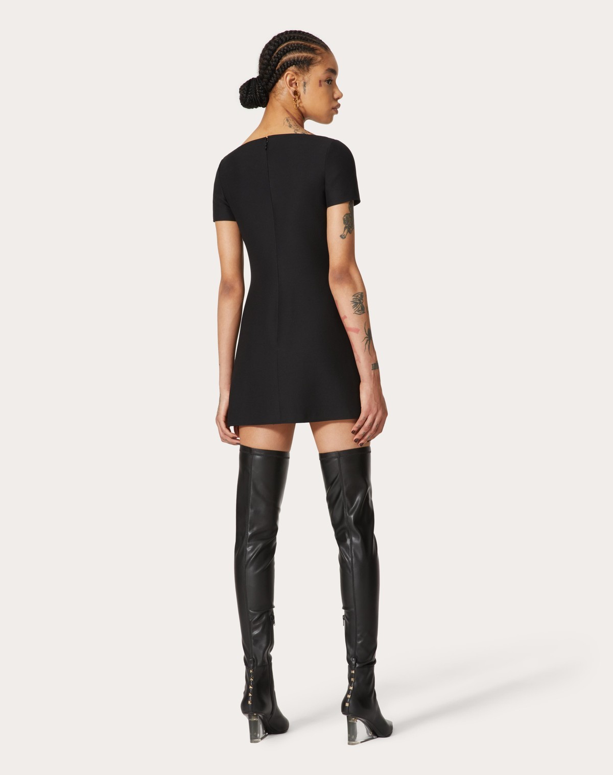 Valentino Crepe Couture Bow-embellished Minidress In Black