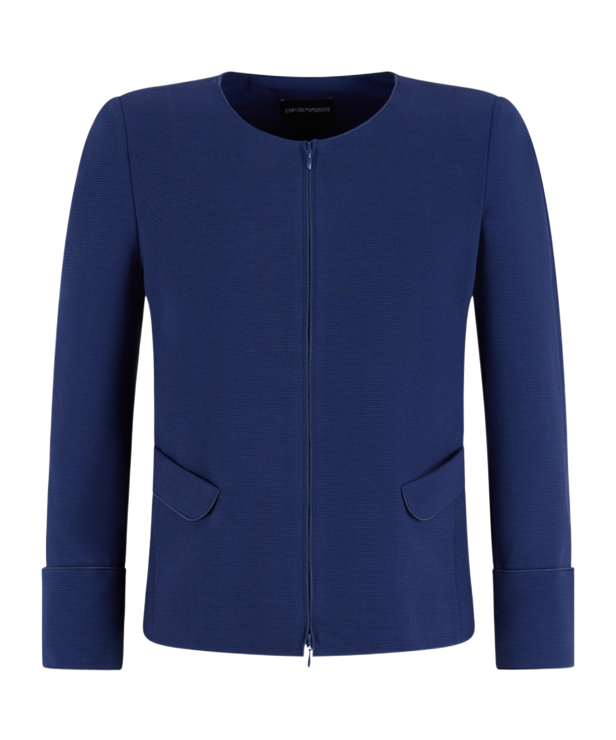 Emporio Armani Ottoman Jersey Zip-up Jacket In Blue