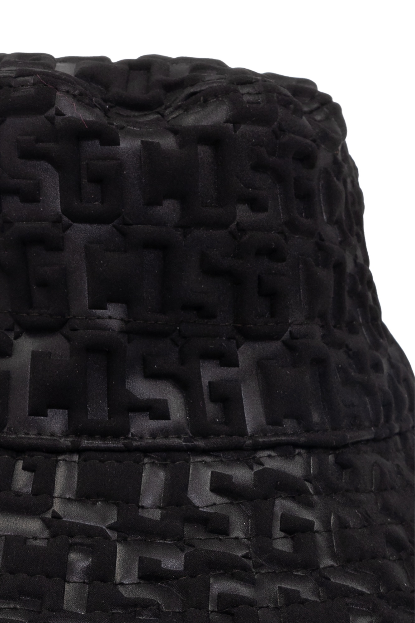 Gcds Embossed-monogram Drawstring Bucket Hat In Black