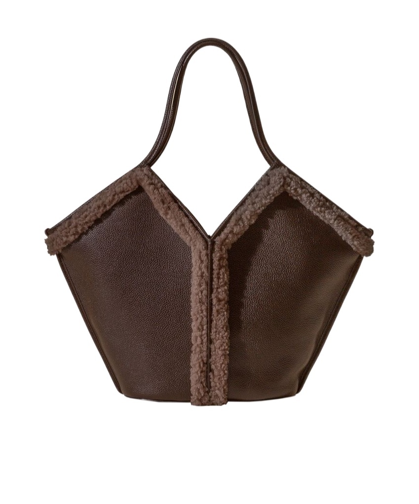 Hereu Shearling-trimmed Leather Shoulder Bag In Brown