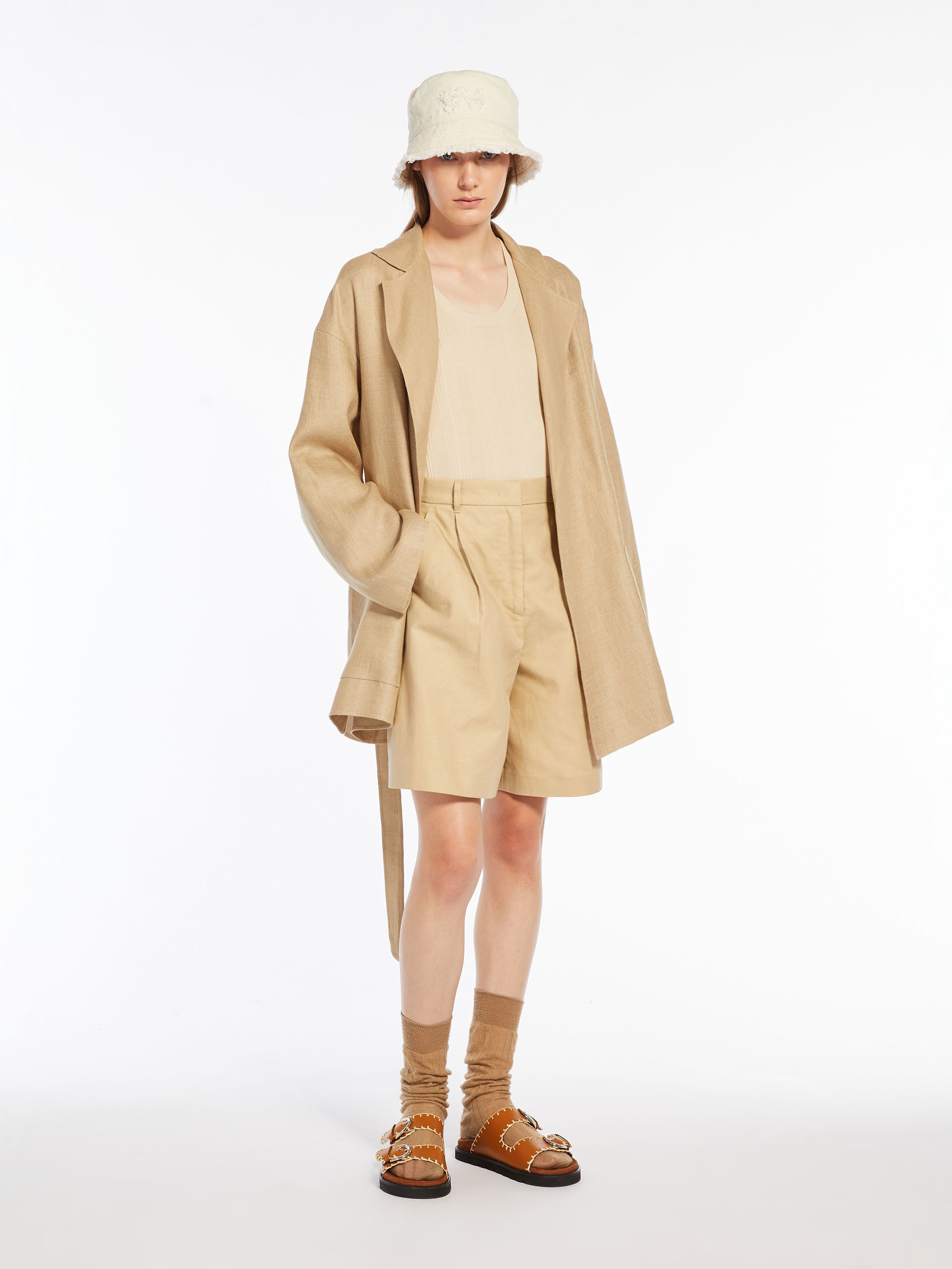 Shop Weekend Max Mara Belted Long-sleeved Jacket In Nude