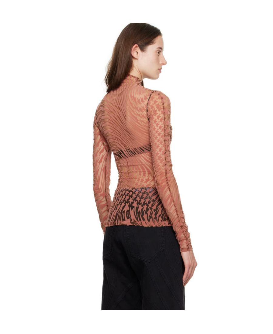 Mugler High-collar Long-sleeved T-shirt In Brown