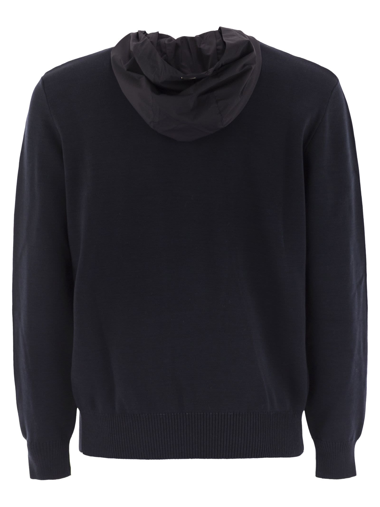 Herno Resort Double Cotton Knit And Nylon Hoodie In Brown