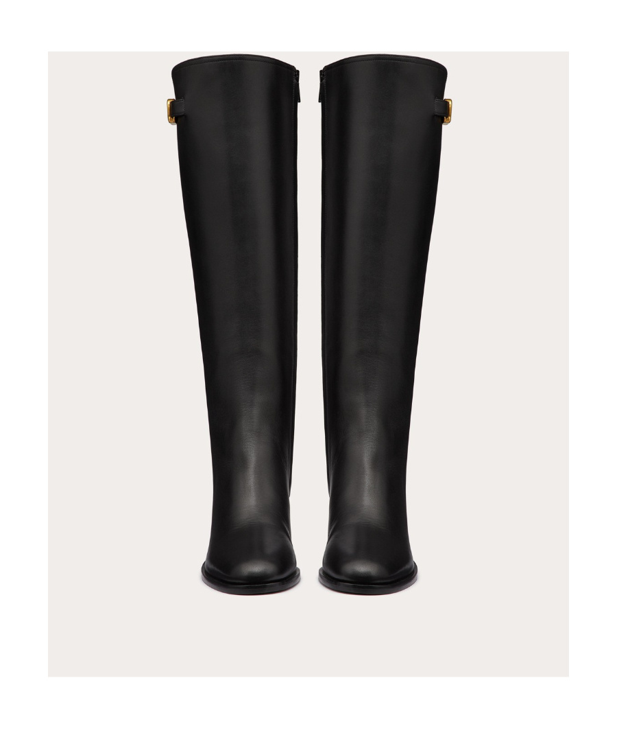 Valentino Garavani Vlogo Signature Calfskin Boot 70mm Woman Black 38.5 In Black
