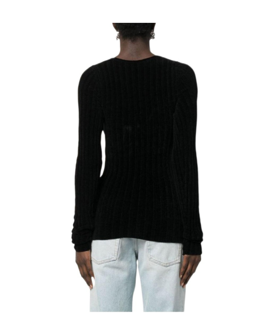 Msgm Twist-front Ribbed Long-sleeve Top In Black