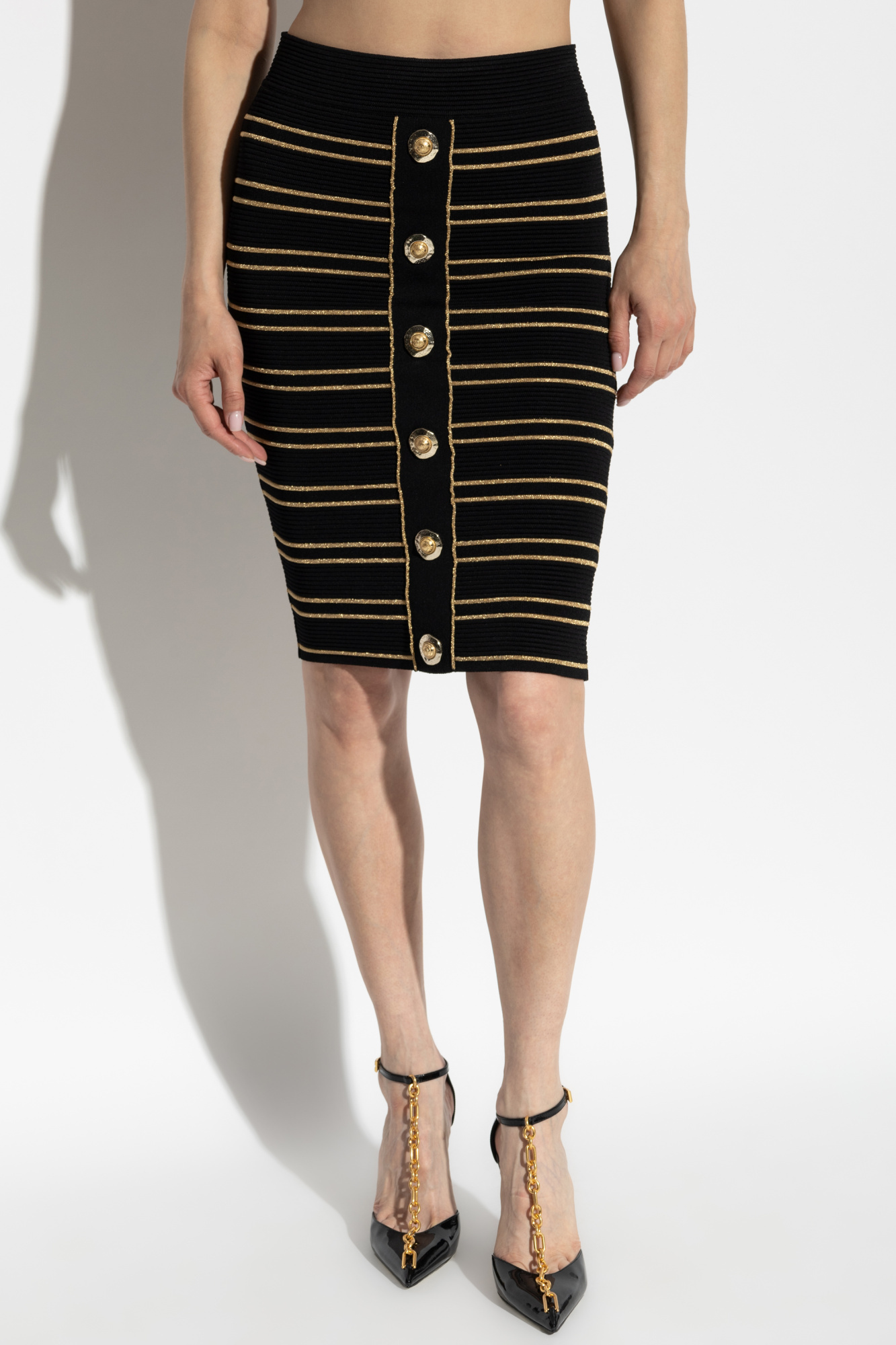 Balmain Striped Ribbed-knit Miniskirt
