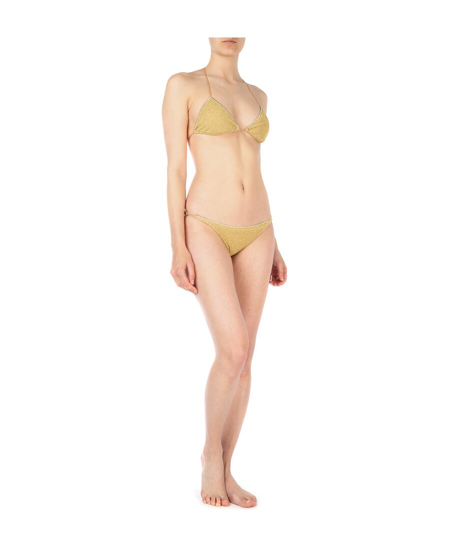 Shop Oseree Lumière Metallic Triangle Bikini In Nude