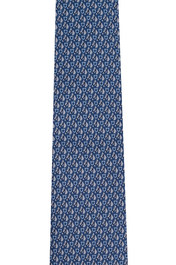 Ferragamo Logo Pattern Tie In Blue