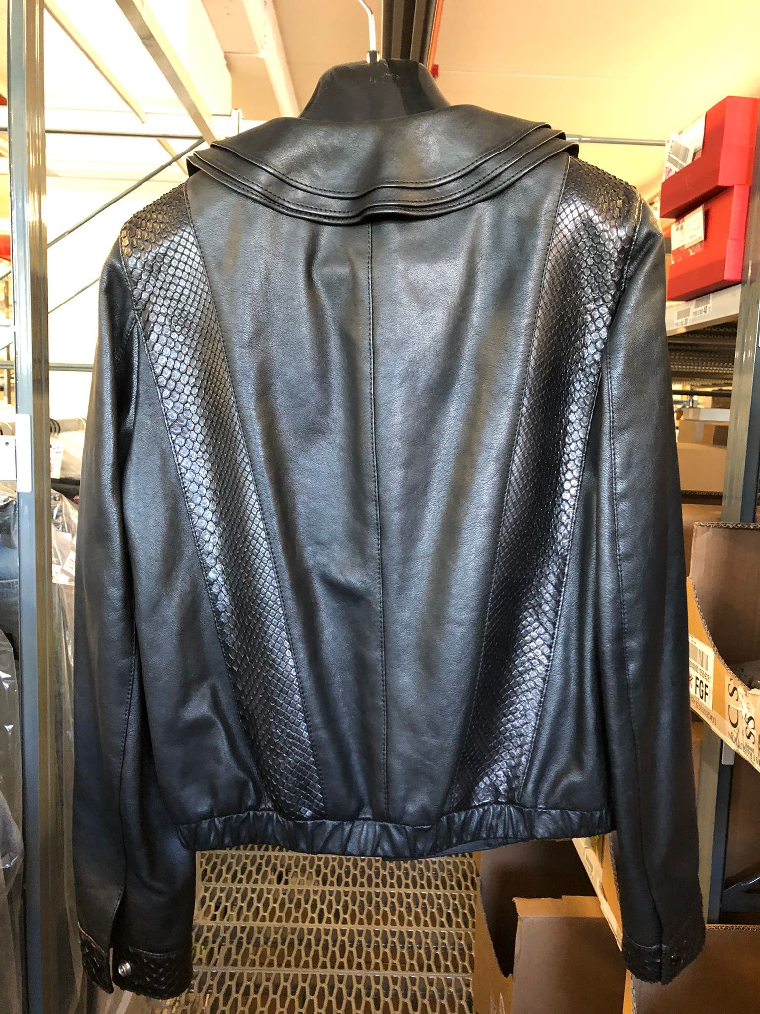 Saint Laurent Lapel Leather Jacket In Gray