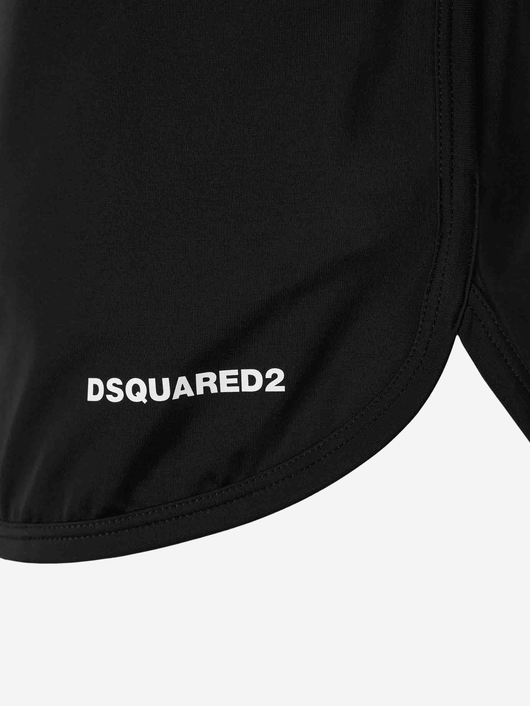Shop Dsquared2 Logo Printed Drawstring Swim Shorts In Black