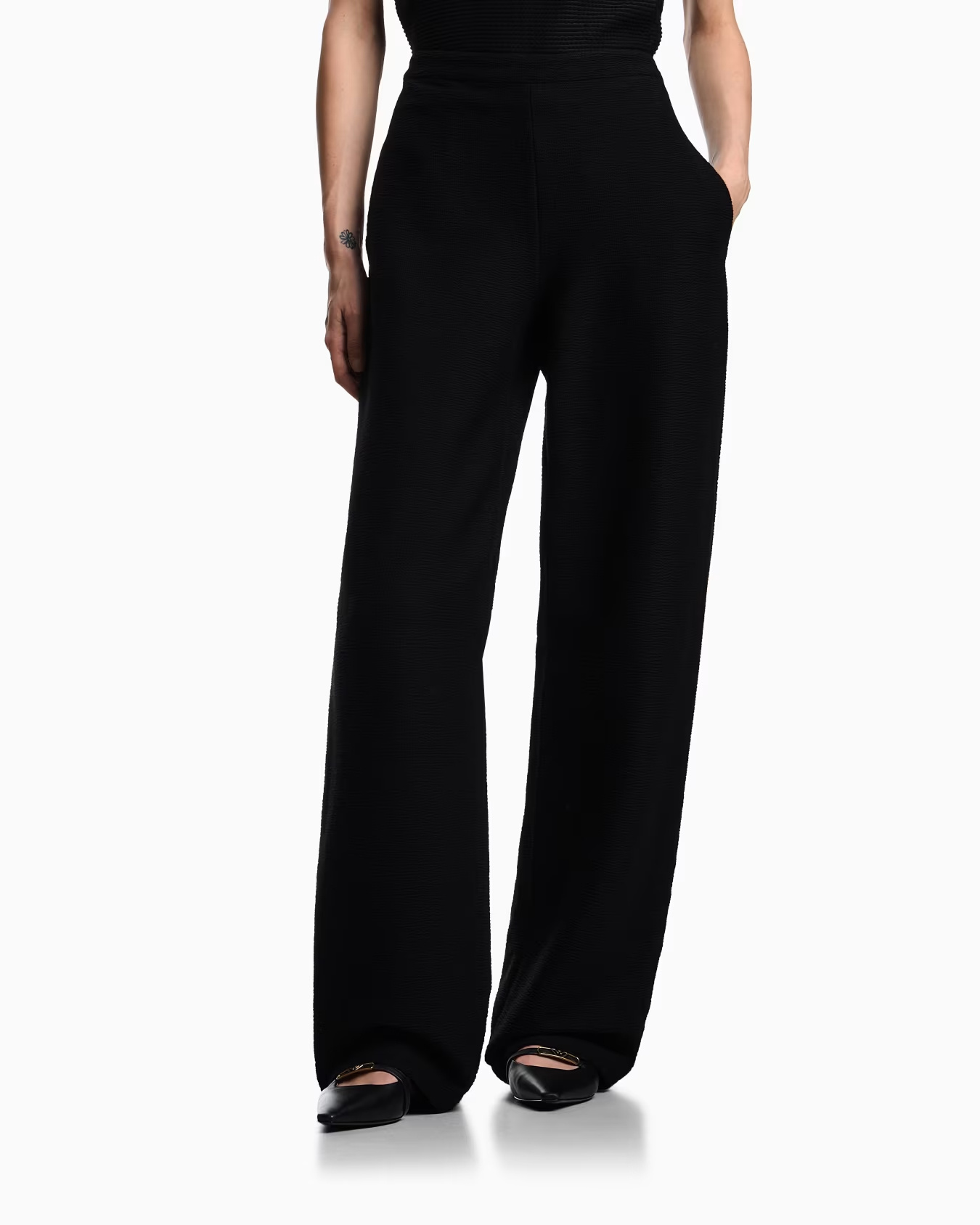 Emporio Armani Icon Triacetate Palazzo Trousers In Black