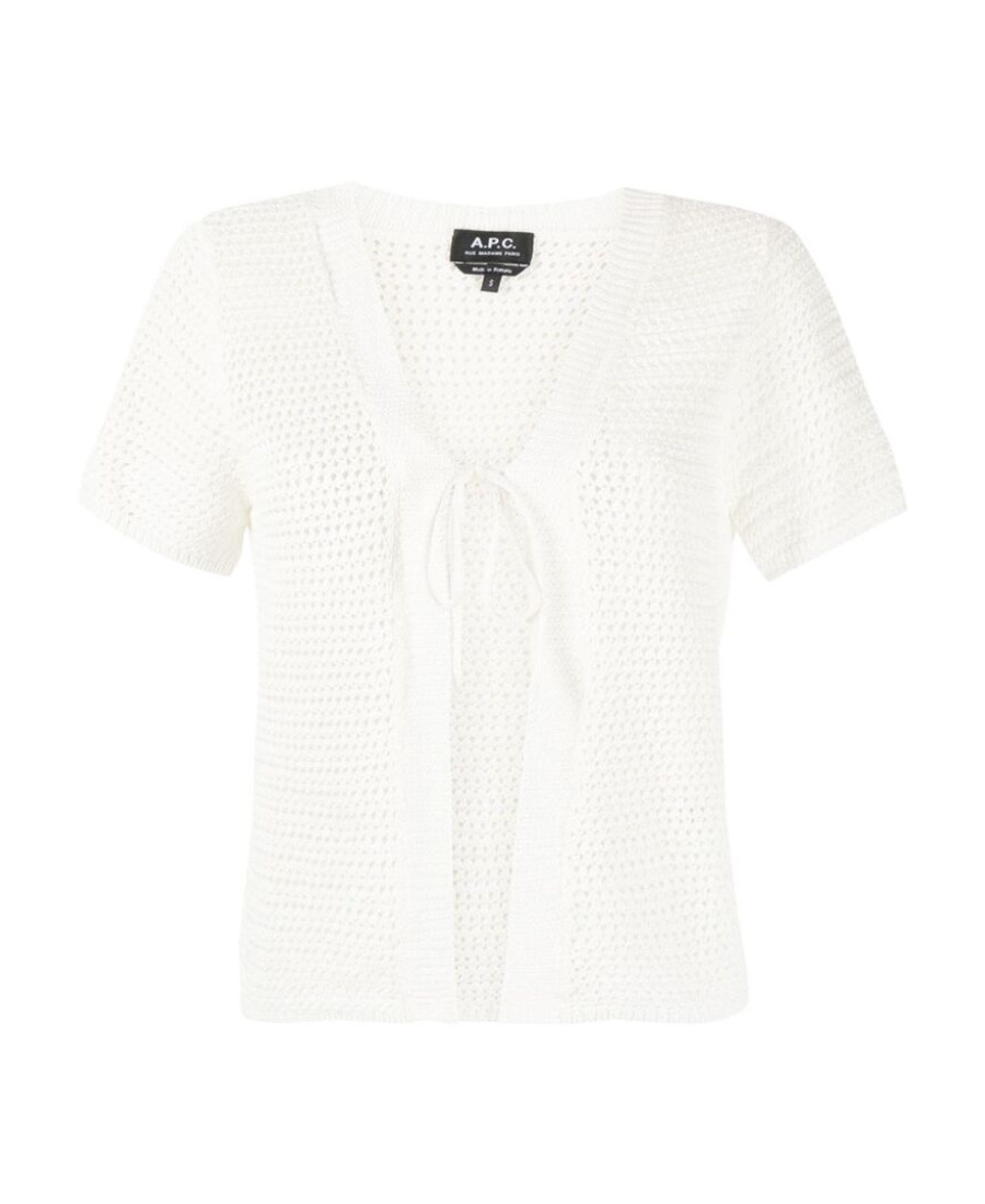 Apc Short-sleeve Tie-front Cardigan In White