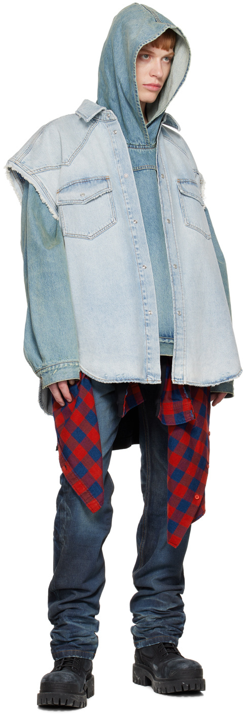 Balenciaga Washed-effect Denim Jacket In Blue