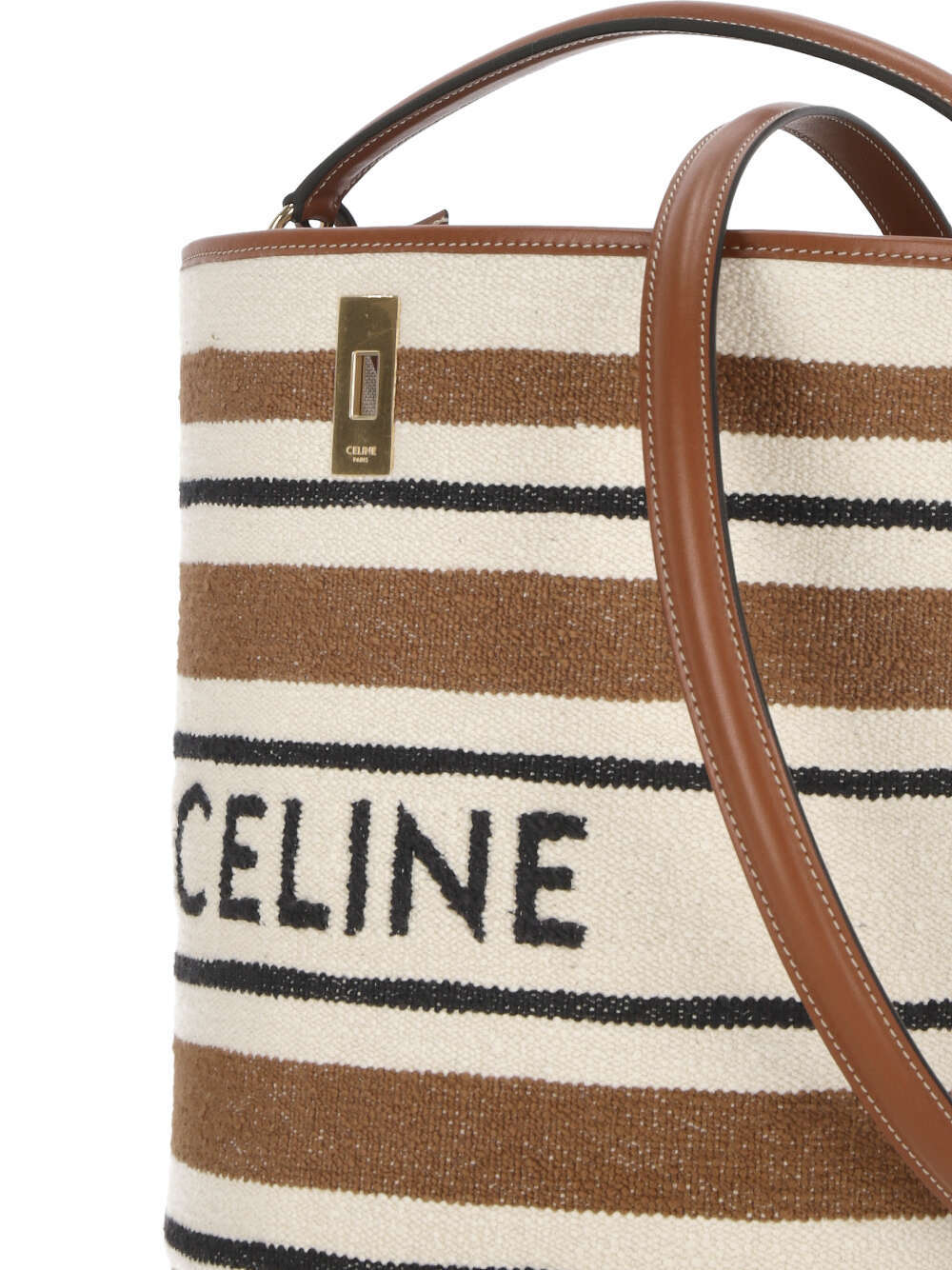 Celine Striped Shoulder Bag In Nude
