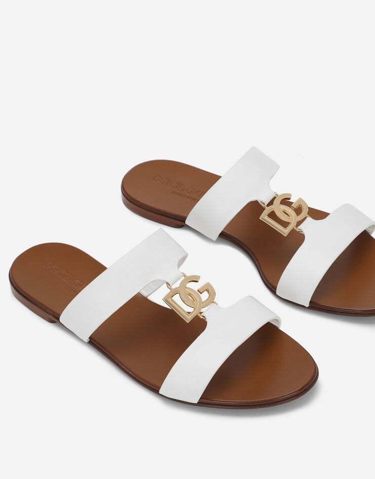 Dolce & Gabbana Ciabatta In Pelle Di Vitello Con Logo Dg In White