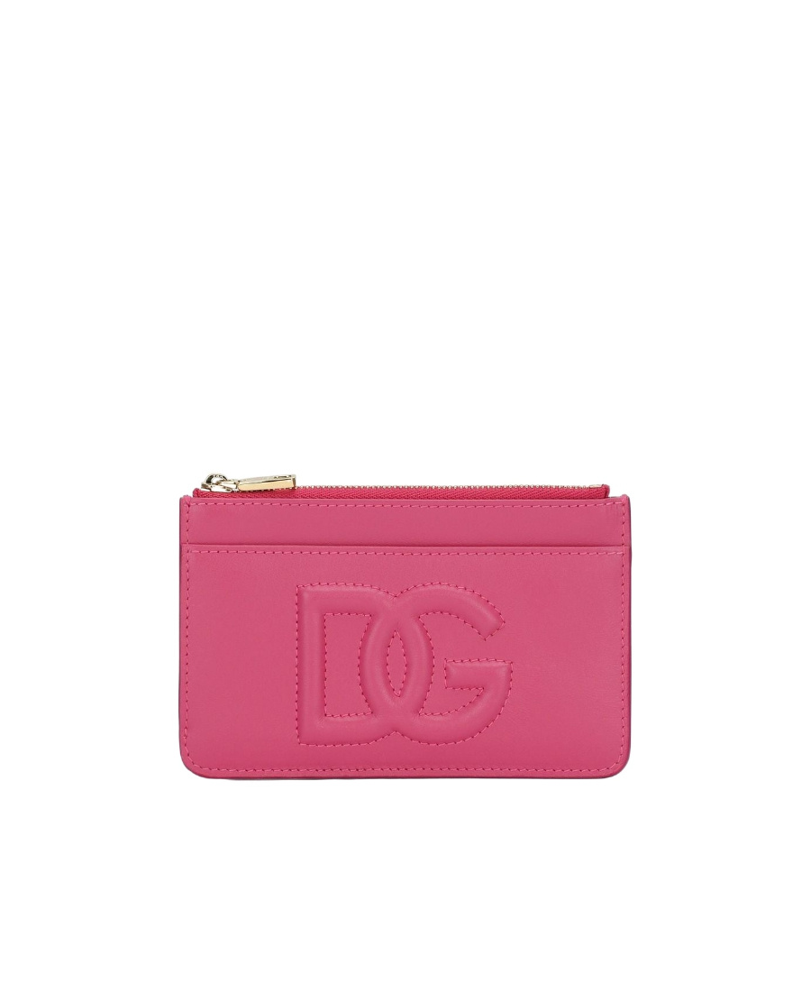 Dolce & Gabbana Medium Dg Logo Zip Cardholder In Calf Leather In Red