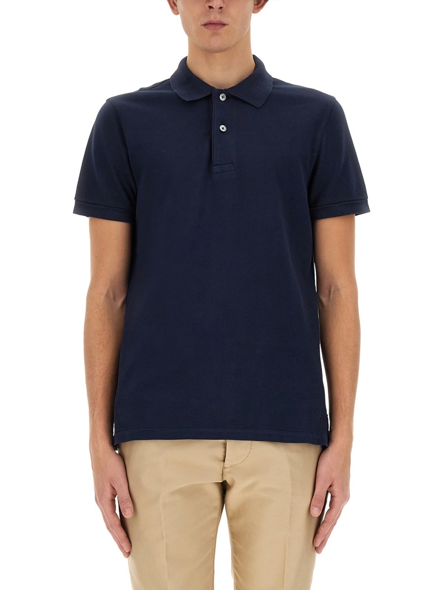 Tom Ford Blue Polo T-shirt With Embroidered Tone On Tone Logo In Cotton Man In Black