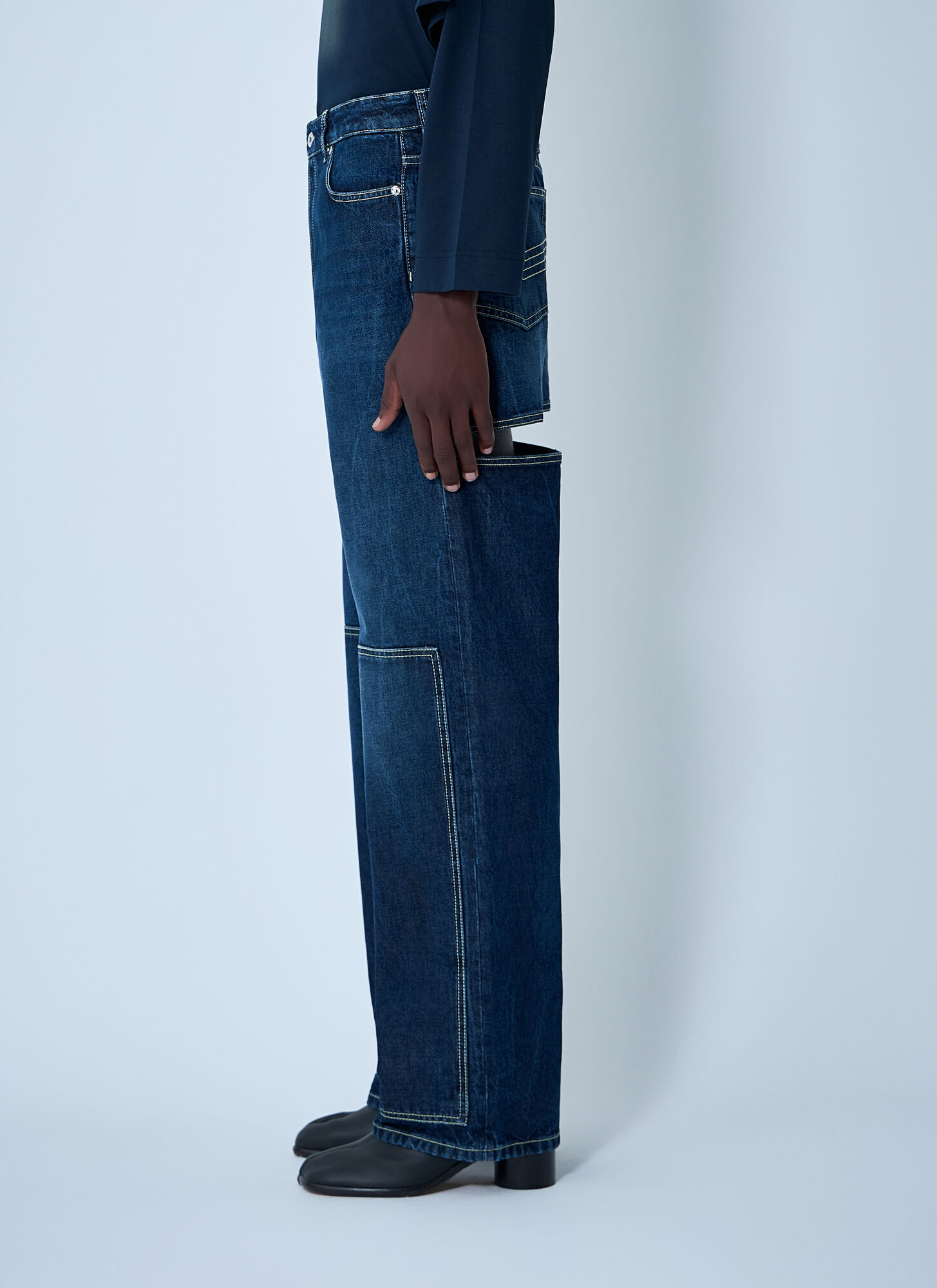 Jean Paul Gaultier Hollow Denim Trousers In Blue