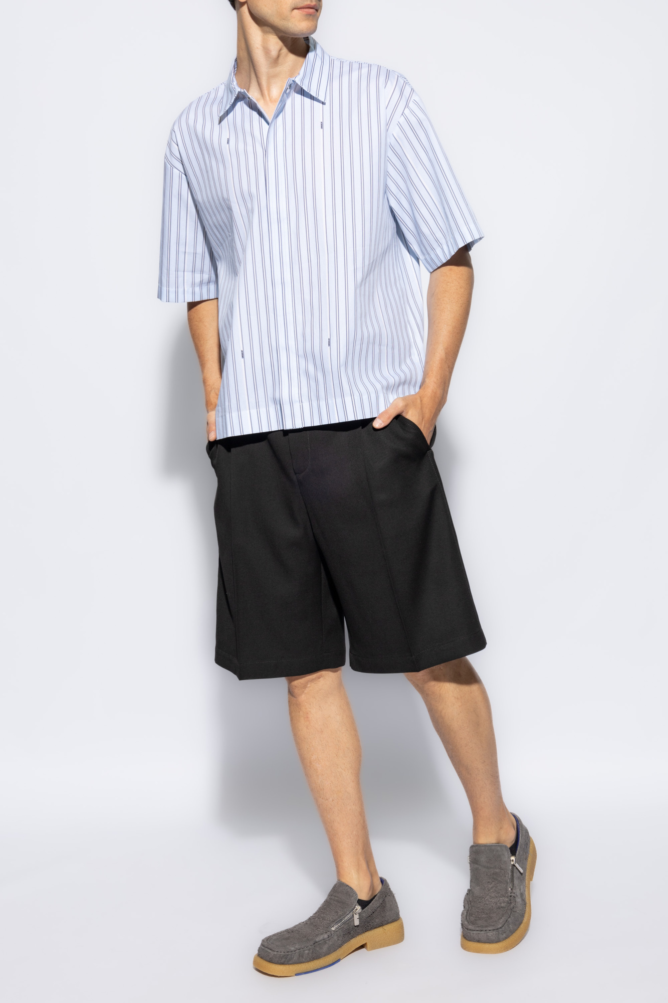 Jacquemus Drop Shoulder Striped Poplin Shirt In White