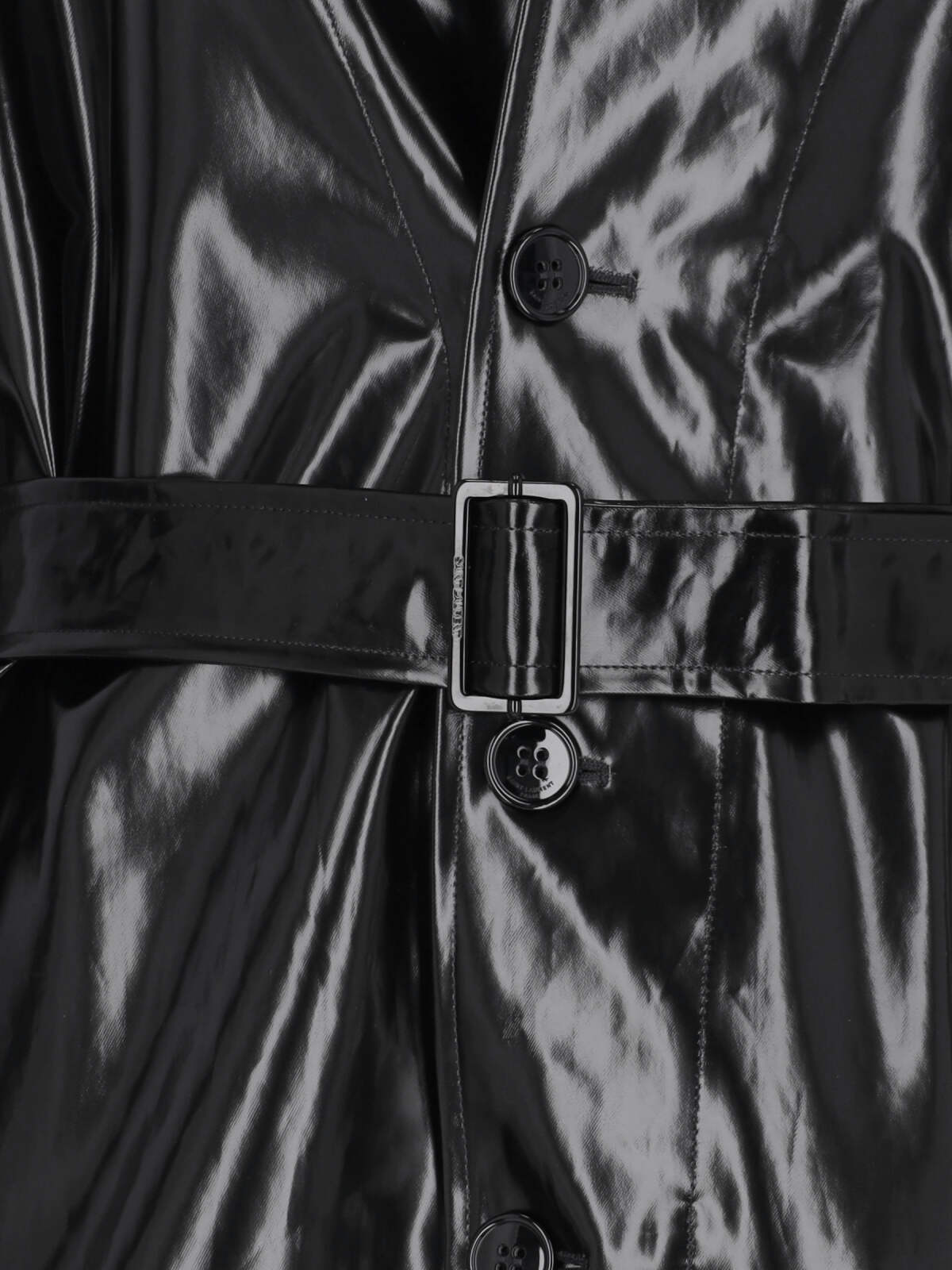 Saint Laurent Patent Double-breasted Coat In Black