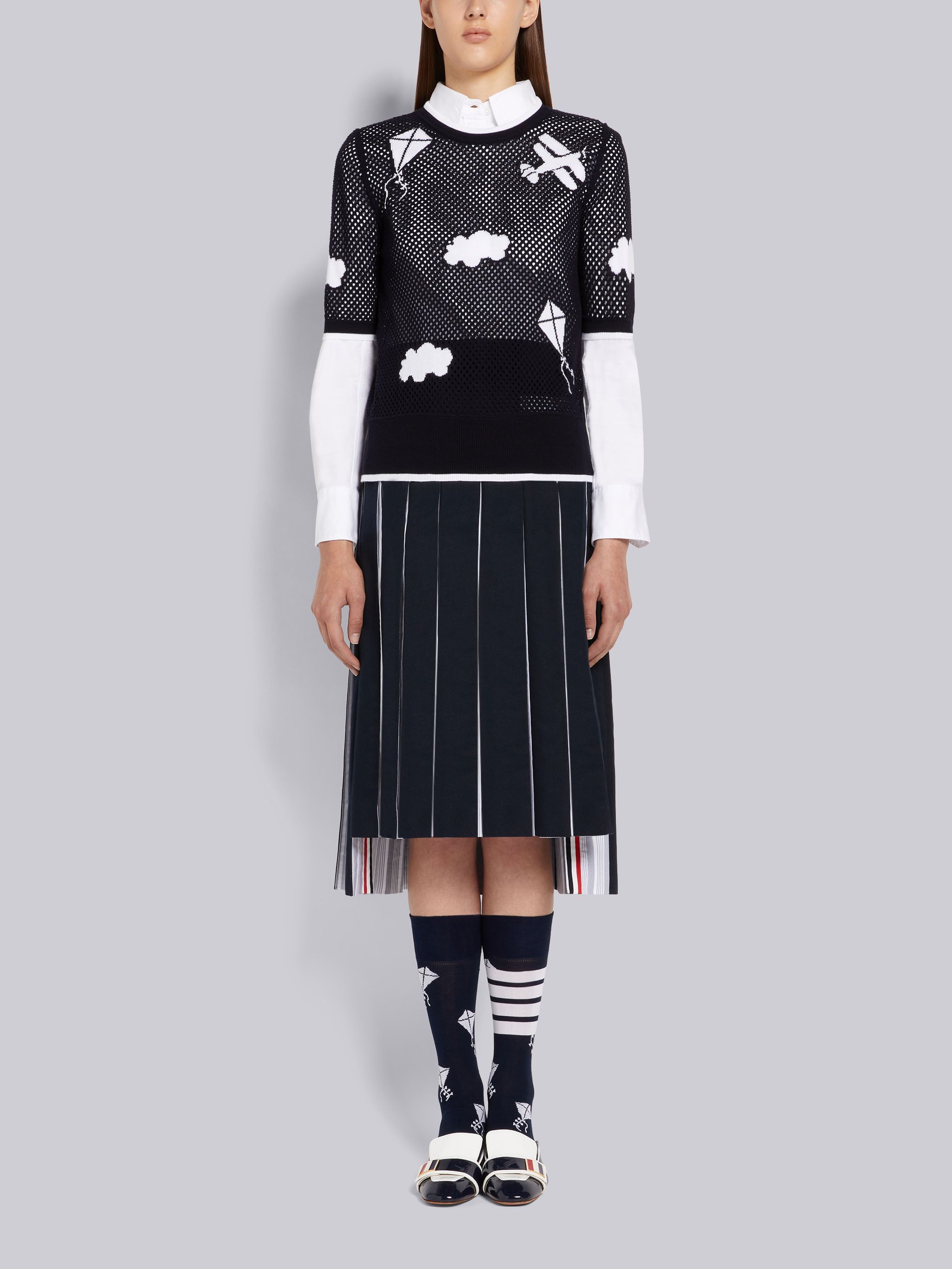 Thom Browne Sky Icons Mesh T-shirt In Black