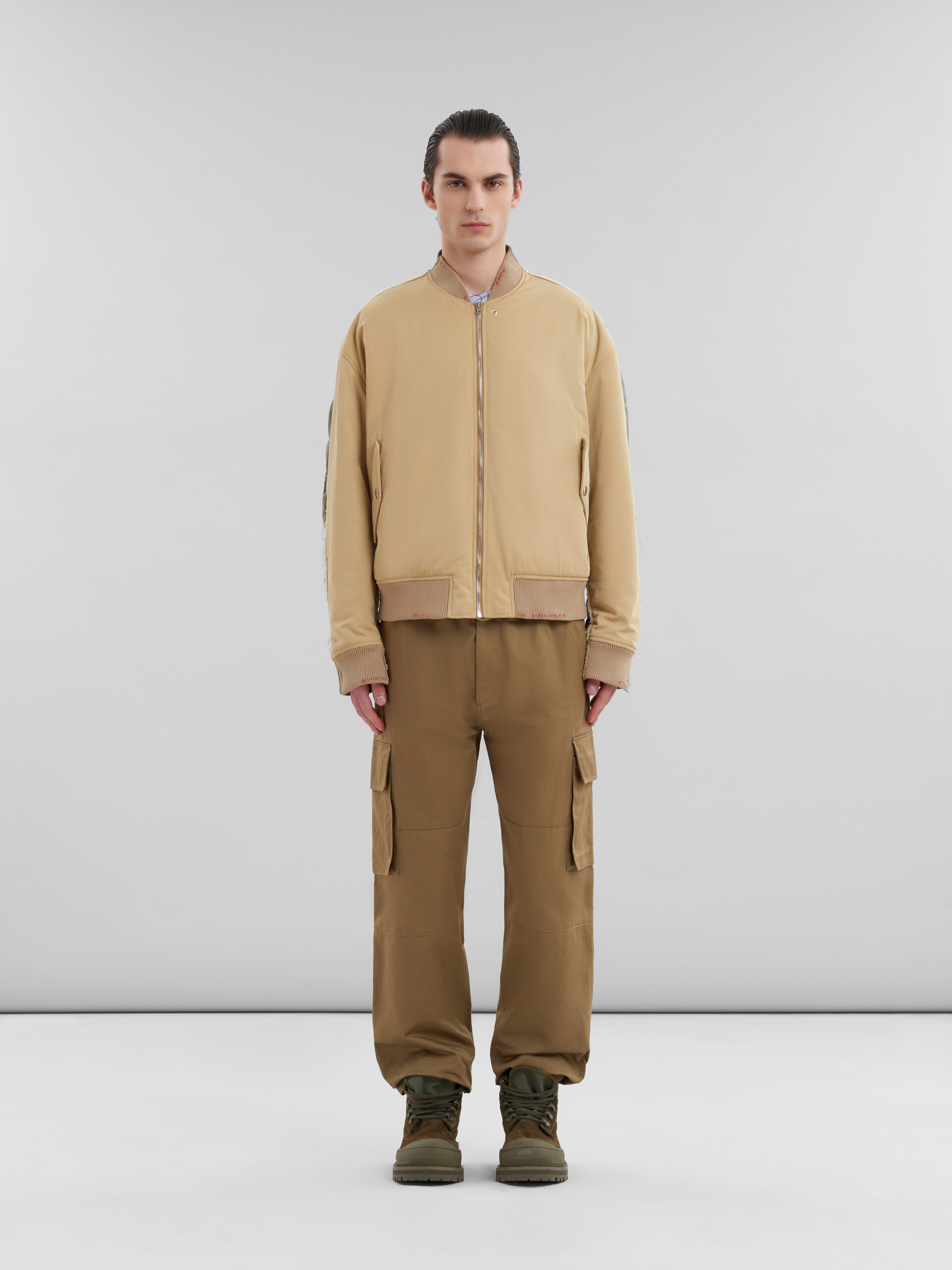 Shop Marni Beige Twill Bomber Jacket With Contrast Back In Nude