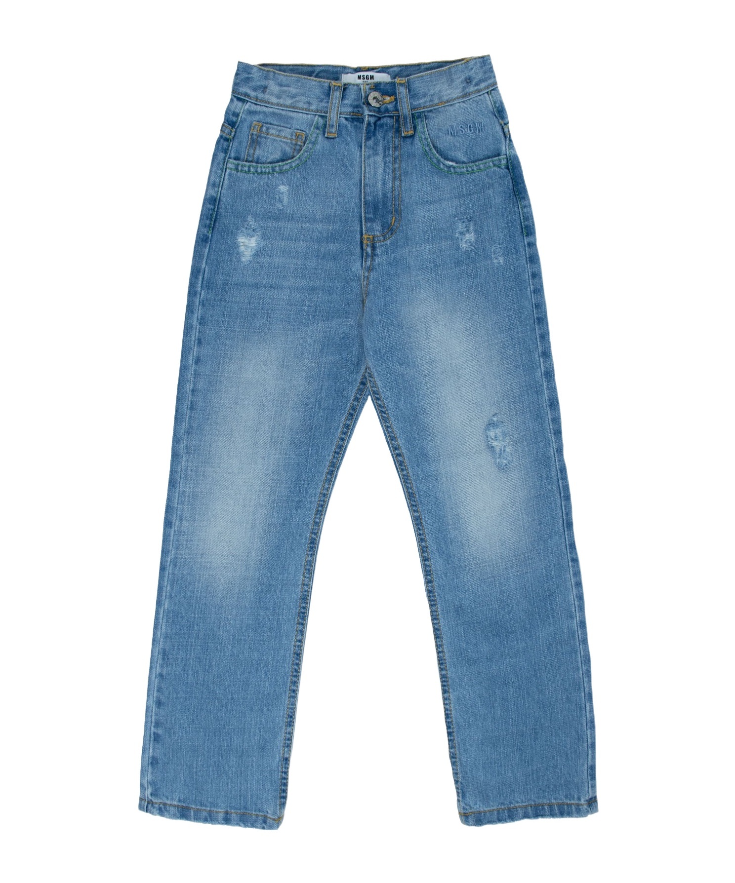 Shop Msgm Distressed-effect Straight-leg Jeans In Blue