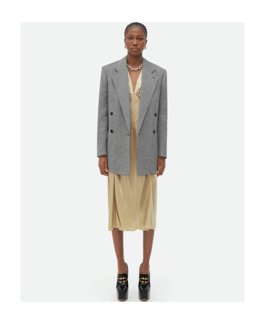 Bottega Veneta V-neck Satin Midi Dress In Nude