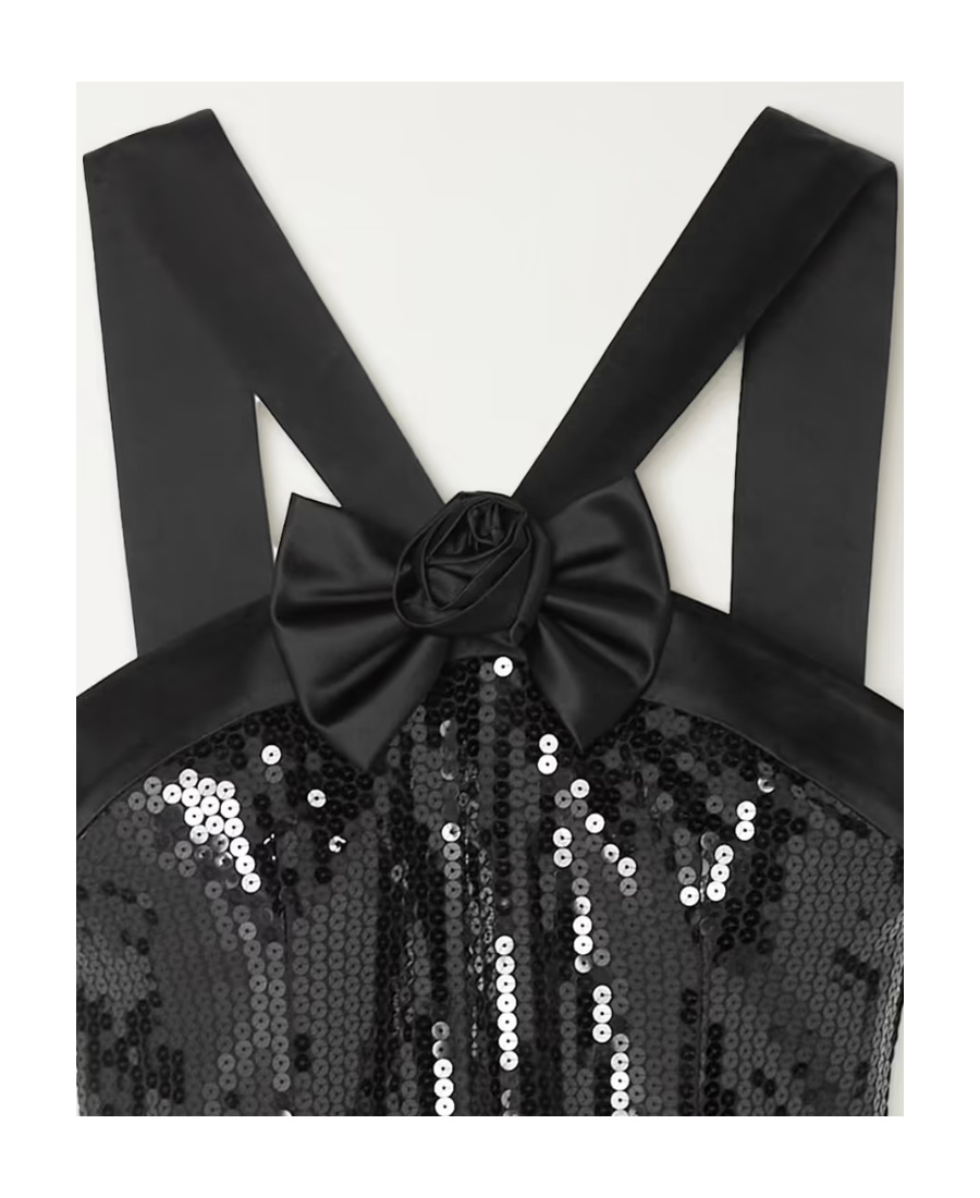Alessandra Rich Logo Bow Sequined Dress In Black