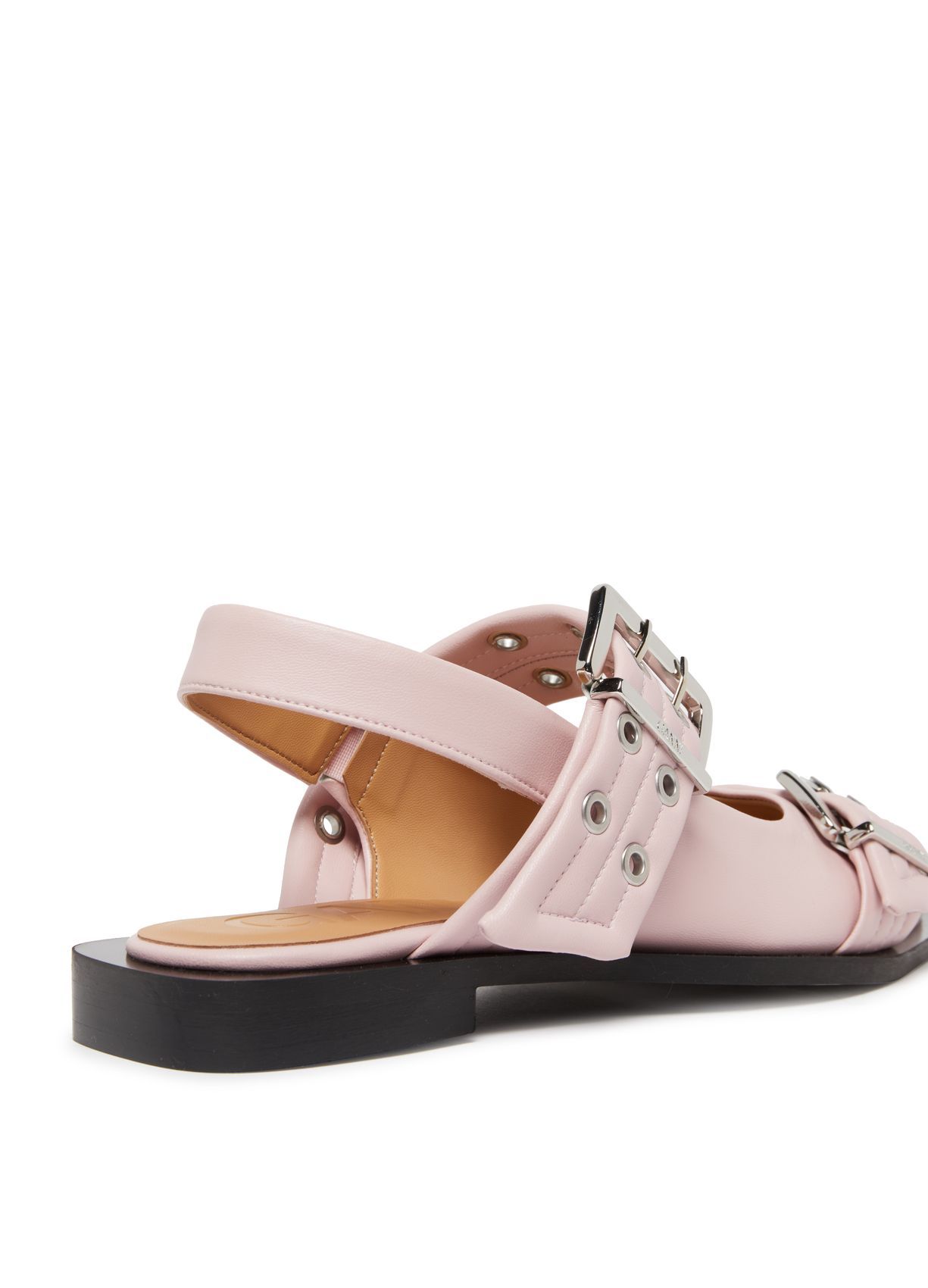 Ganni Buckled-strap Slingback Ballerina Shoes In Pink
