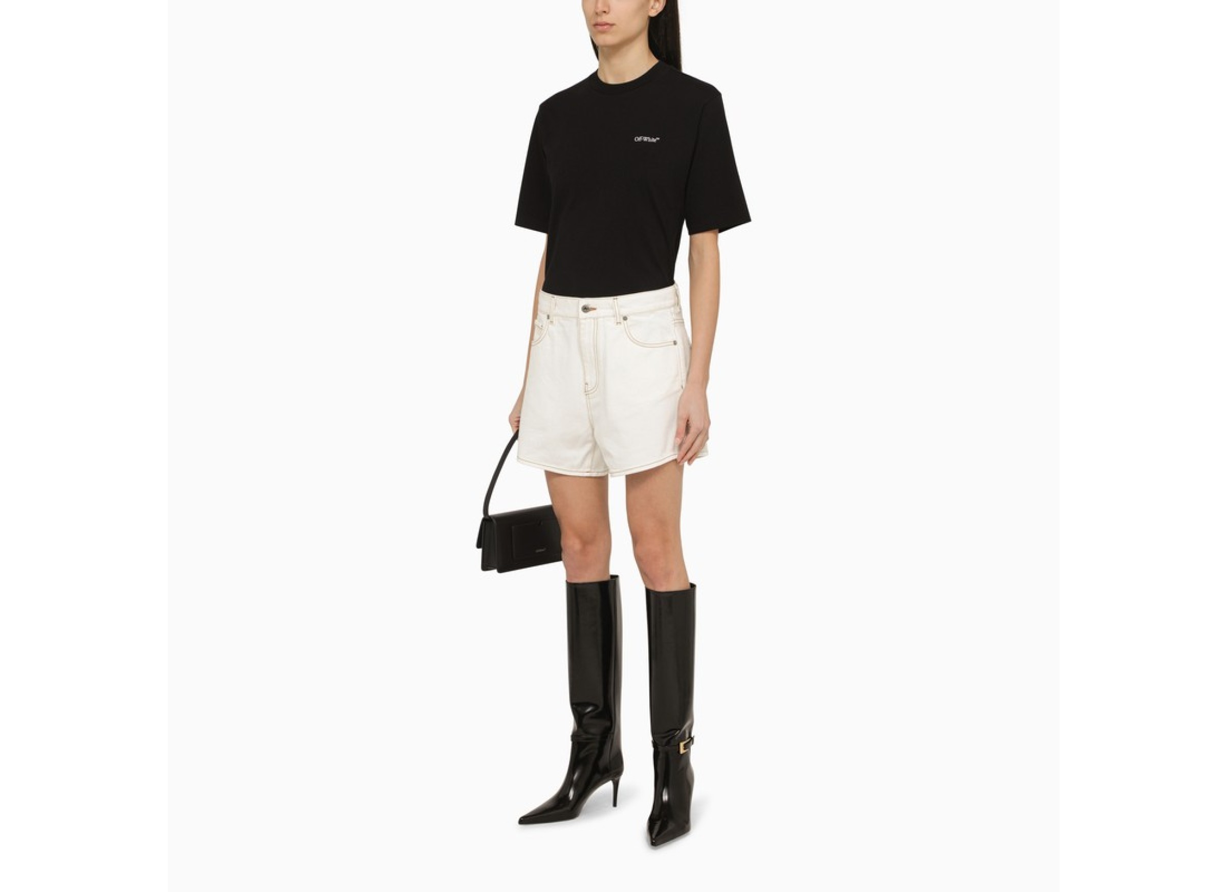 Off-white Contrast-stitching Denim Shorts In White