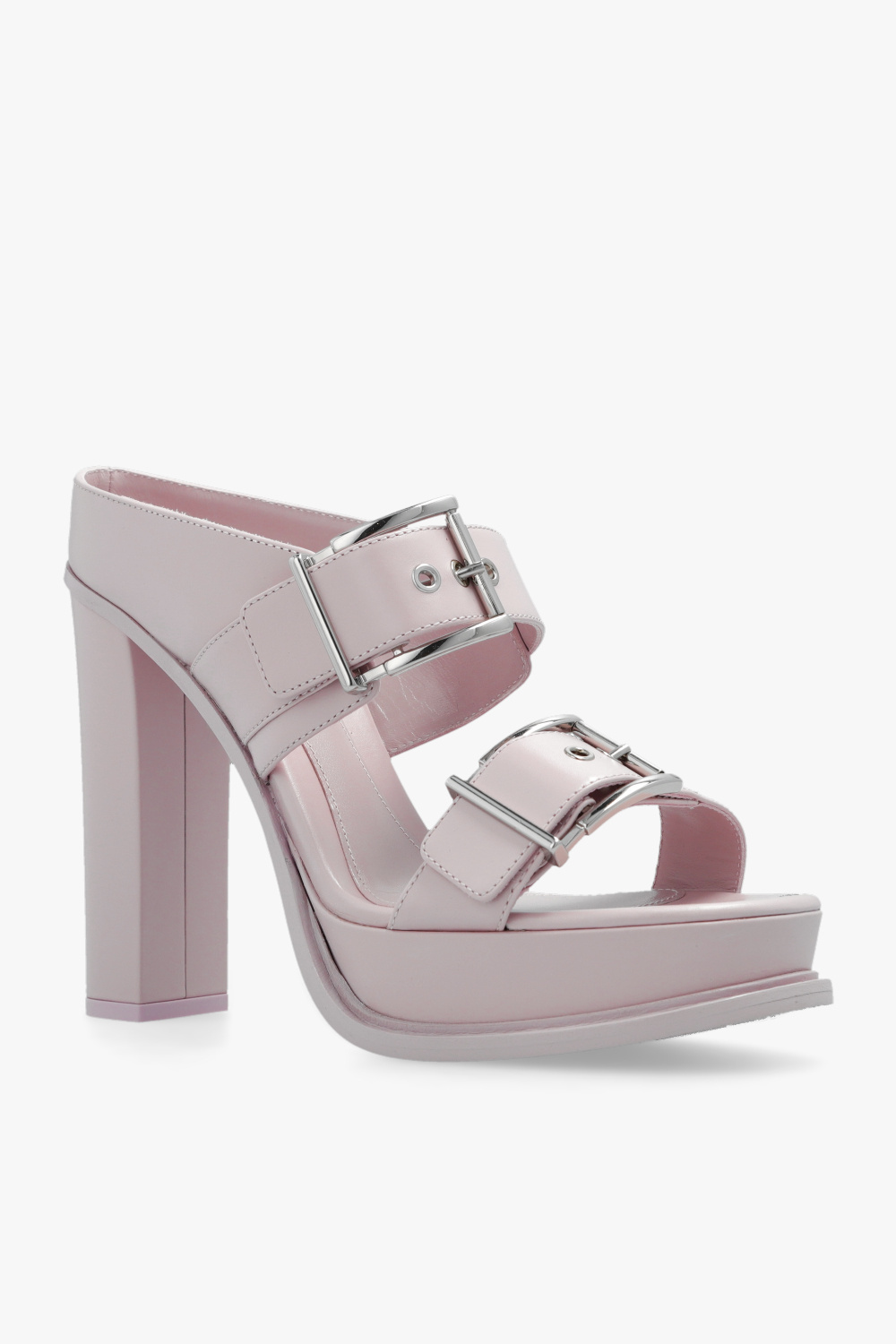 Alexander Mcqueen 120mm Leather Platform Mules In Gray
