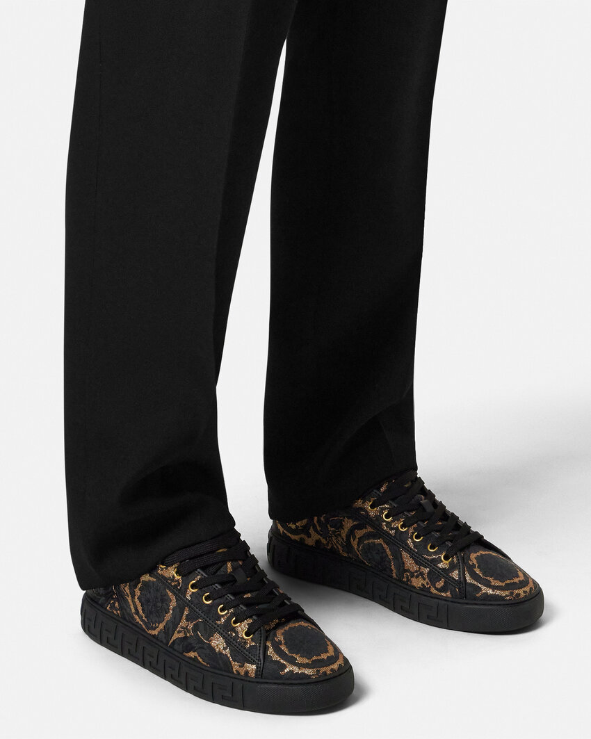 Versace Barocco-jacquard Greca Sneakers In Black