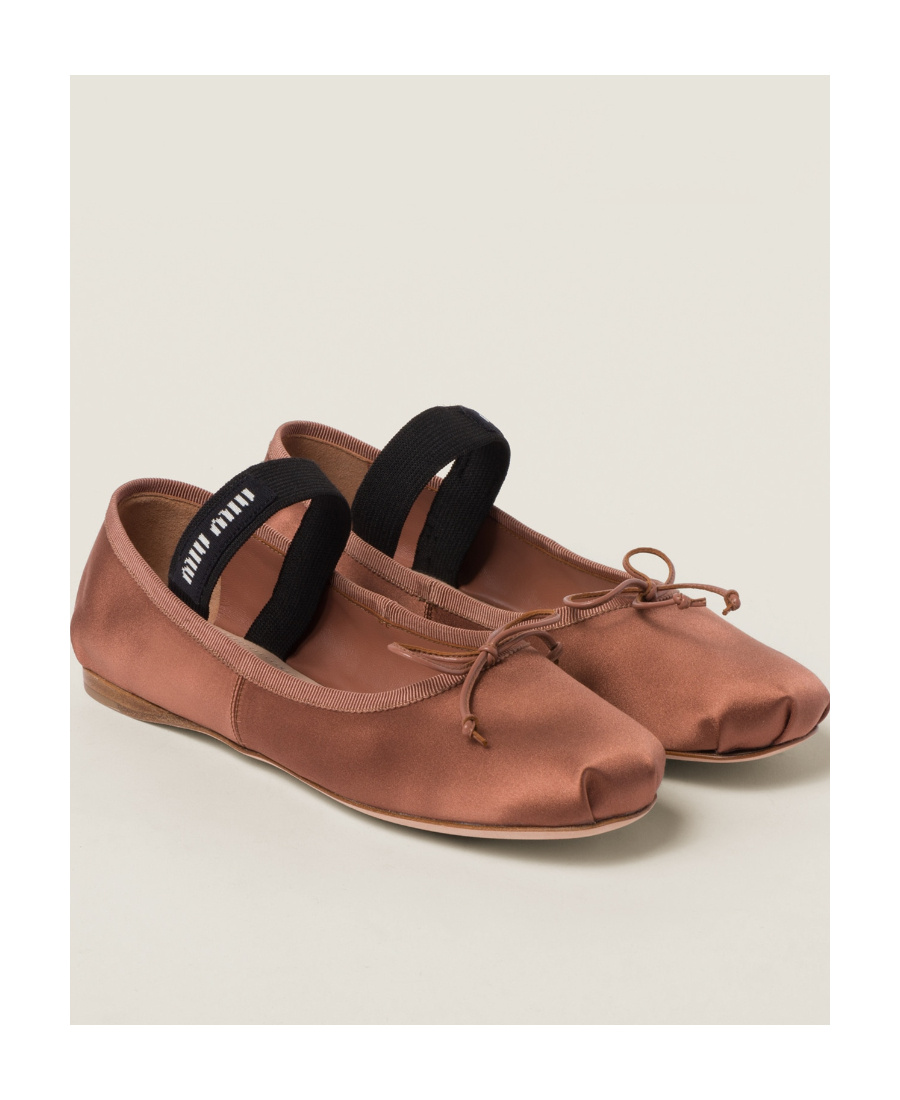 Miu Miu Satin Ballerinas In Brown