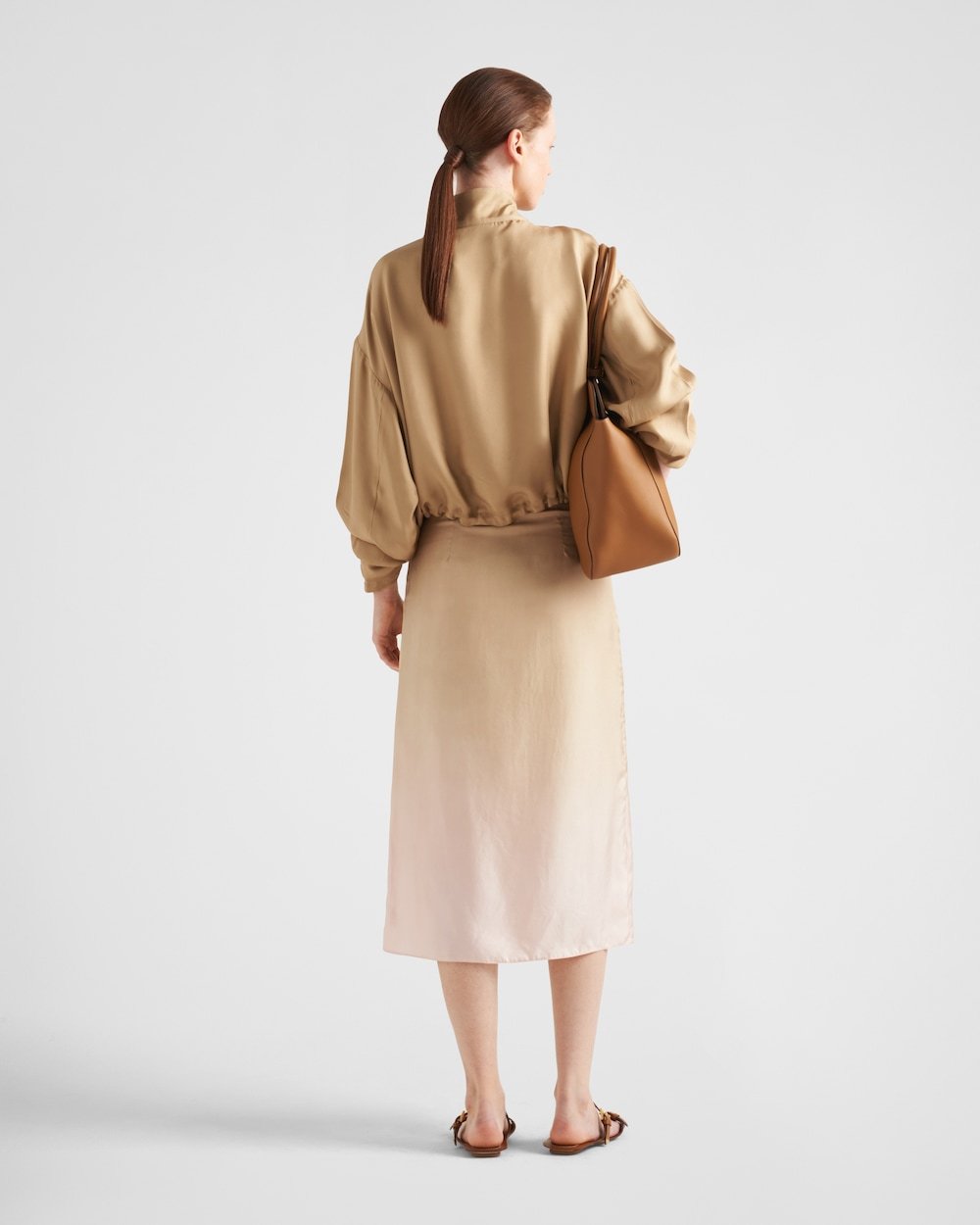 Prada Silk Midi Skirt In Brown