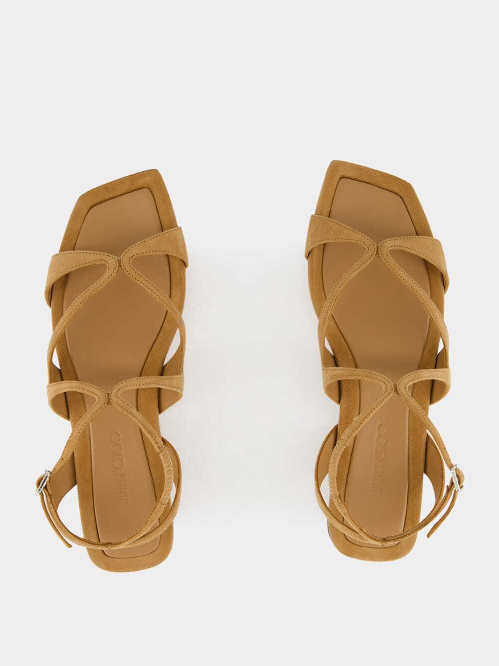 Jimmy Choo Women Camel Suede Ayla Sandals In Animal Print