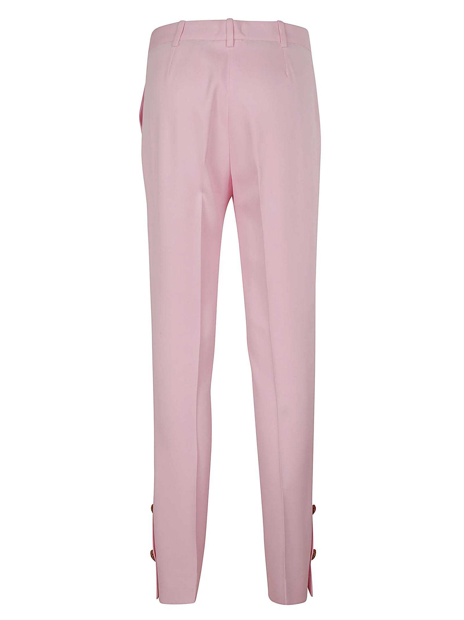 Versace Medusa Stretch Virgin Wool Ankle Trousers In Pink