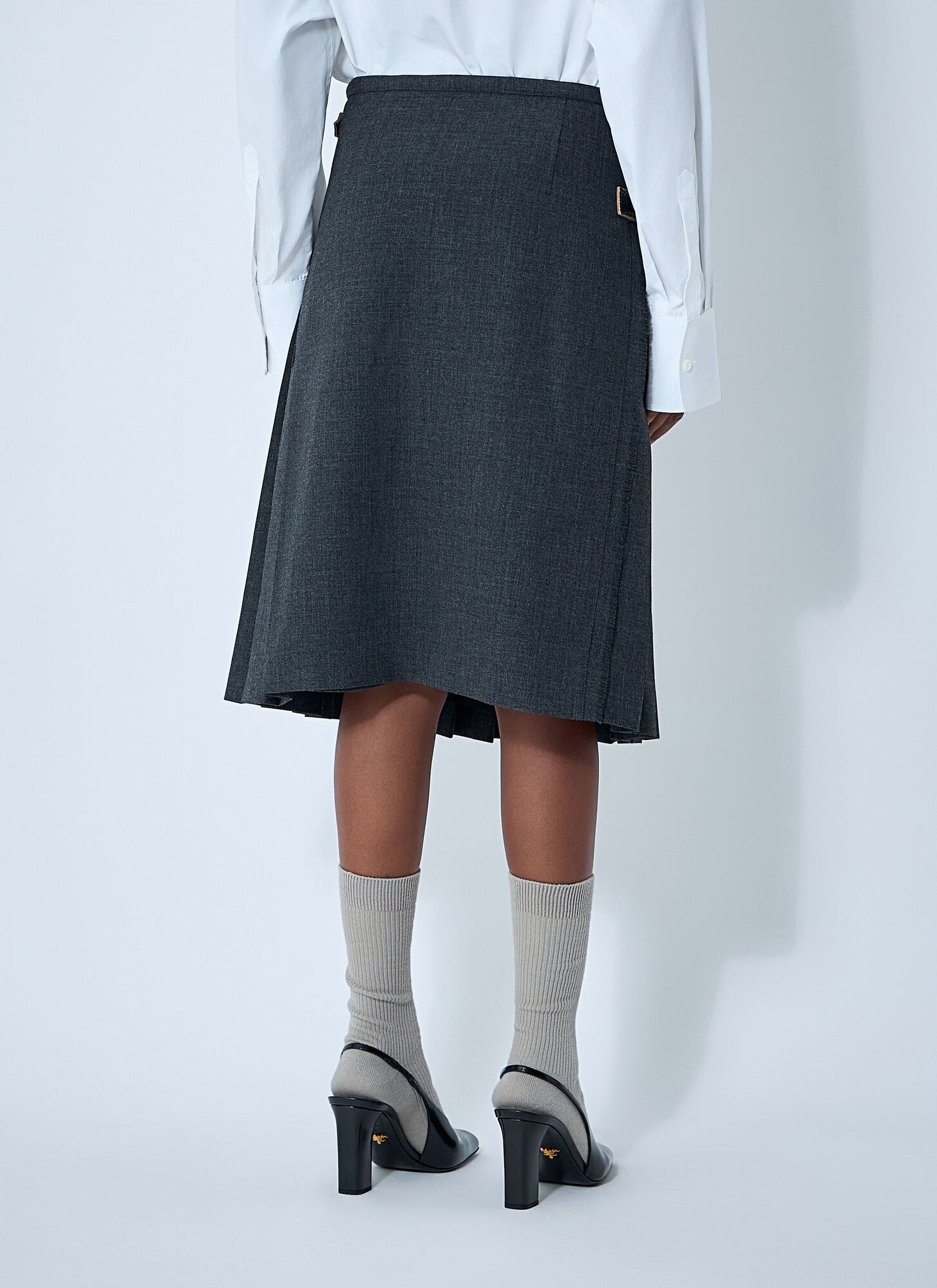 Prada Pleated Rush Stitch Skirt With Belt In Gray