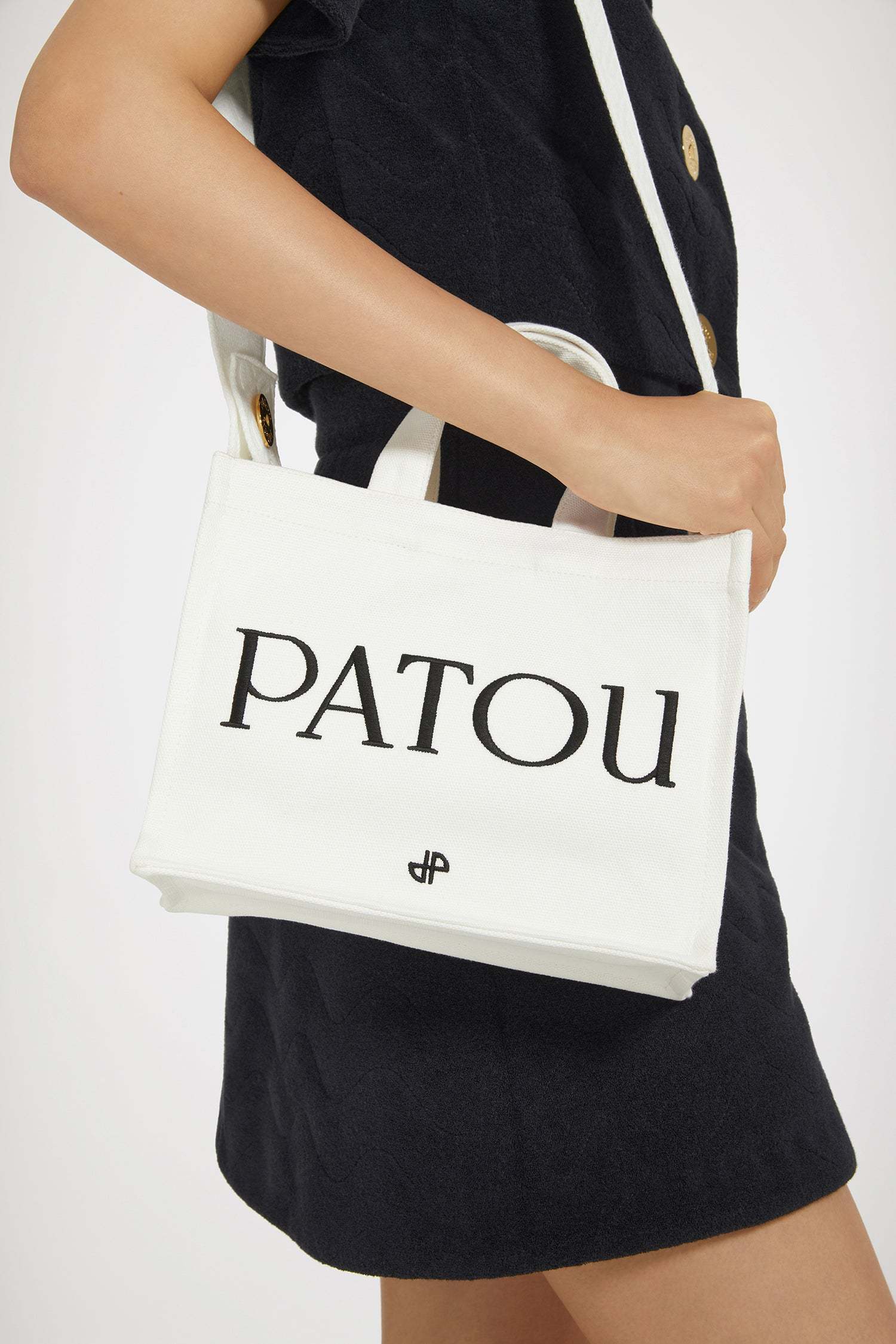 Patou Small Logo-printed Top Handle Bag In White