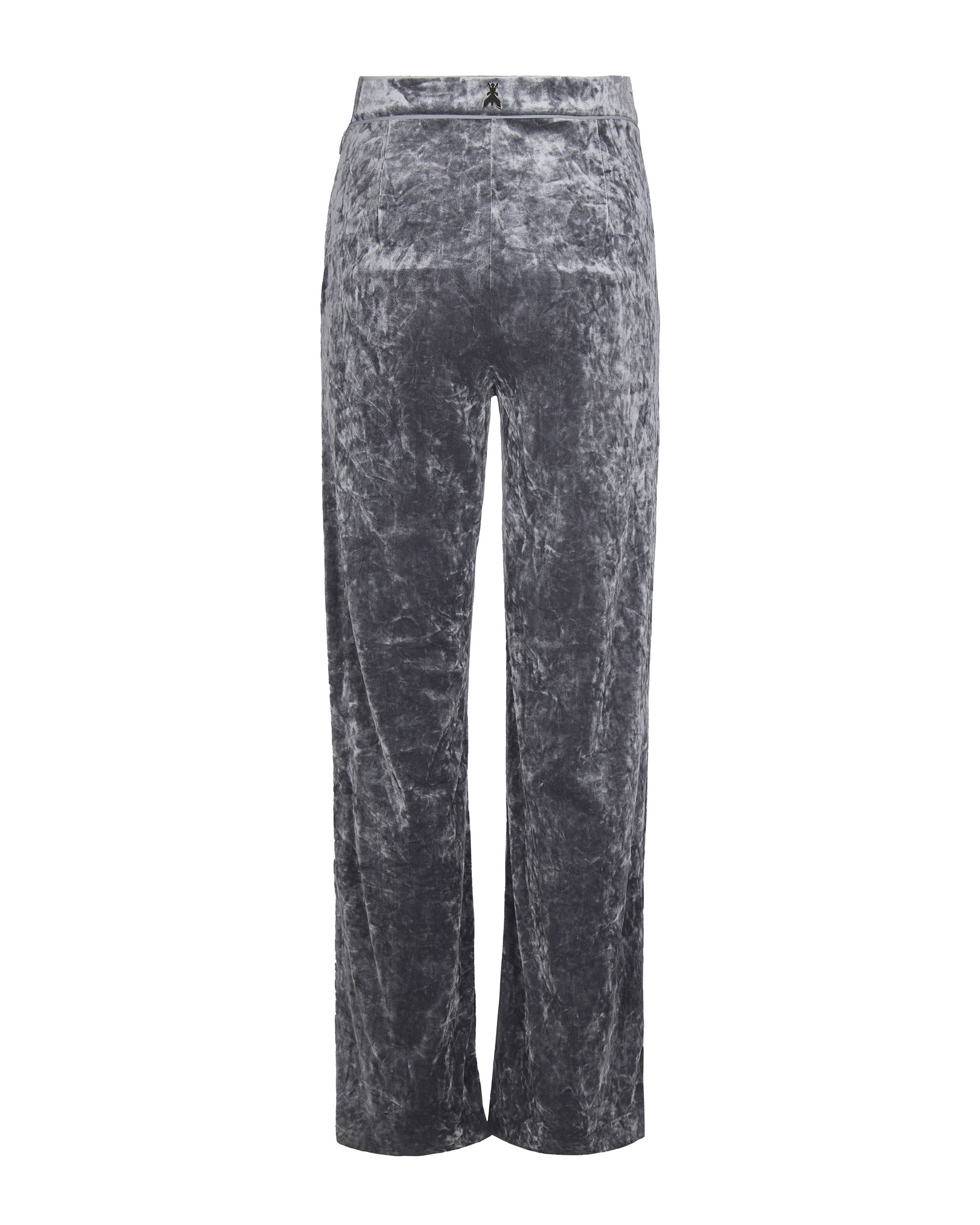 Patrizia Pepe Palazzo Leg Pants In Stretch Velvet With Rivet Detail In Gray