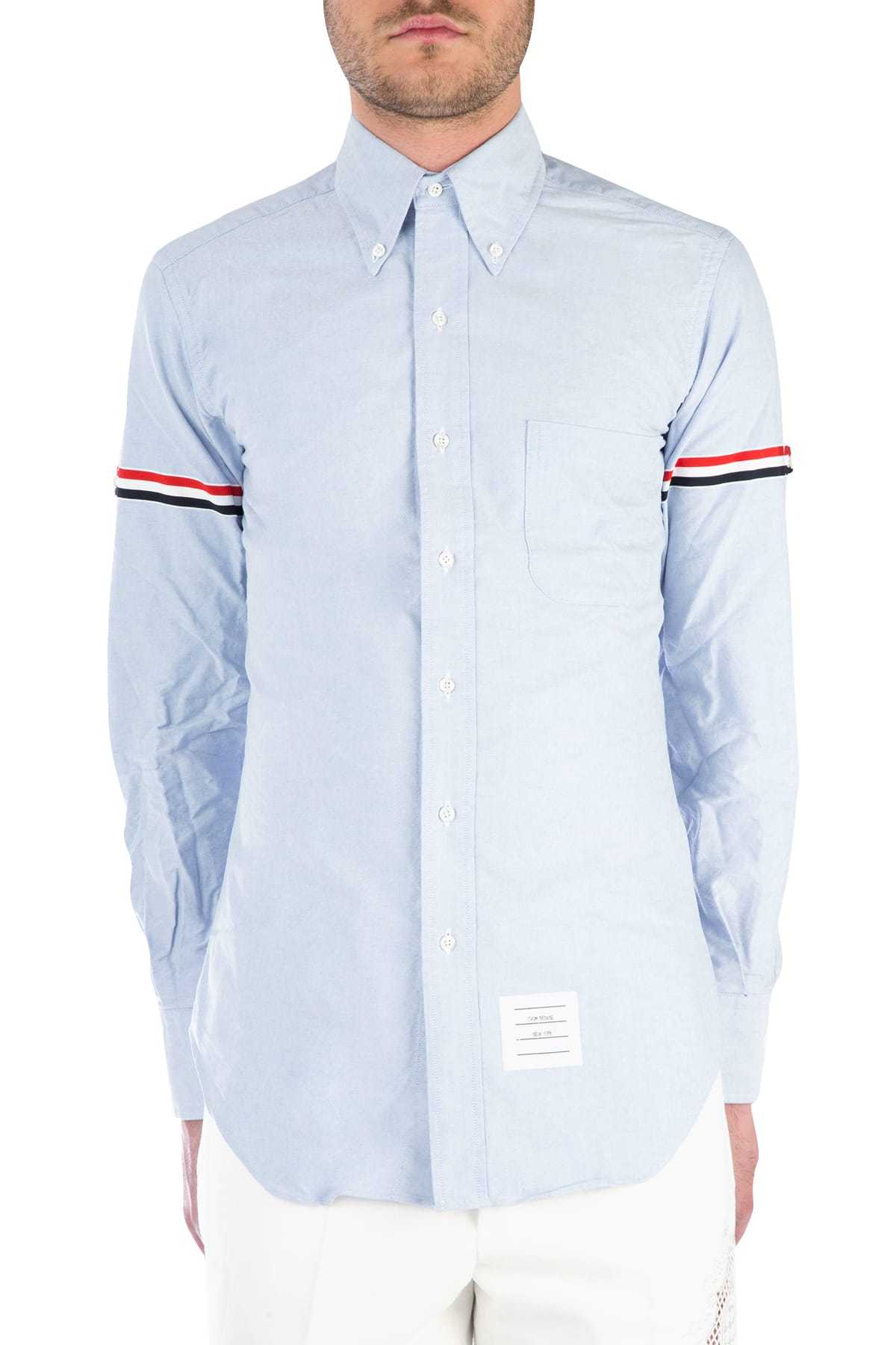Thom Browne Long Sleeved Grosgrain-armband Shirt In Blue