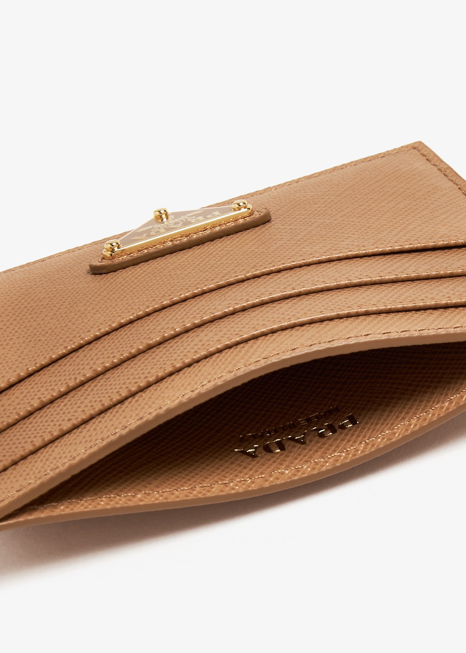 Prada Saffiano Leather Card Holder In Brown
