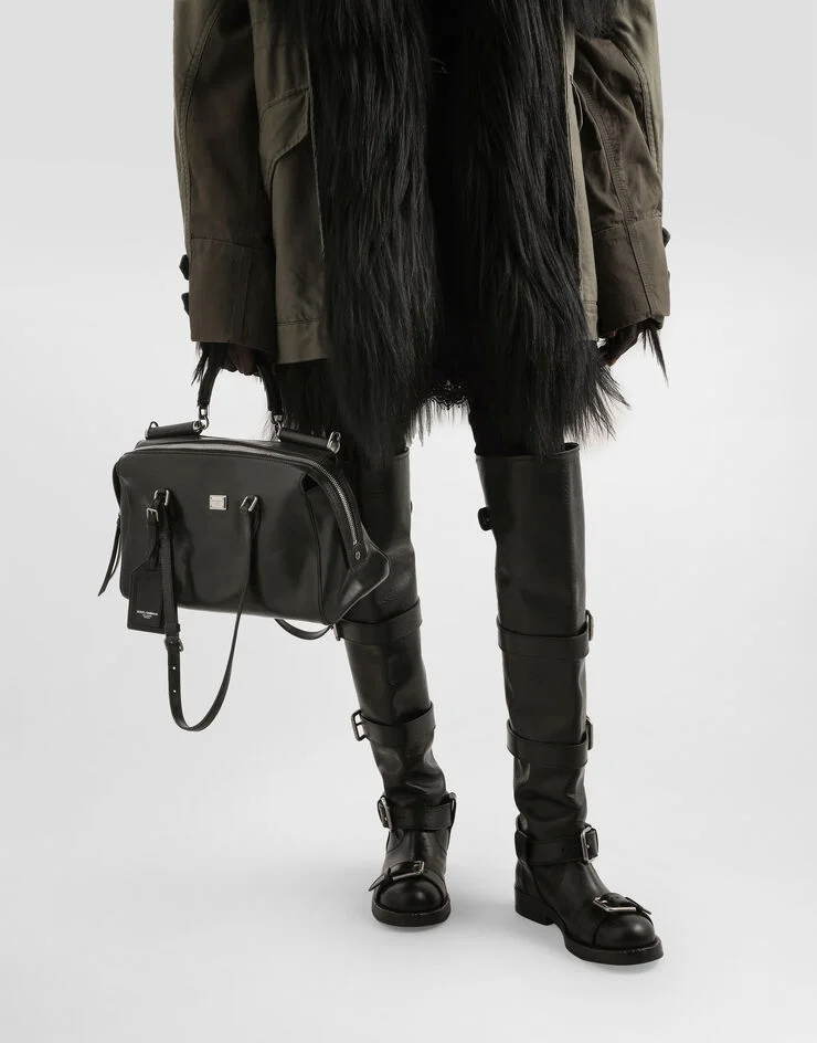 Dolce & Gabbana Vittoria Calfskin Leather Bag In Black