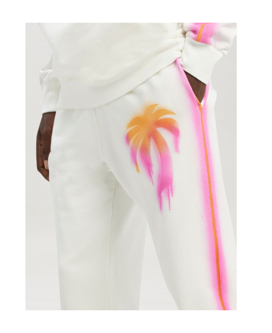 Palm Angels Sprayed Palm Cotton Track Pants In White