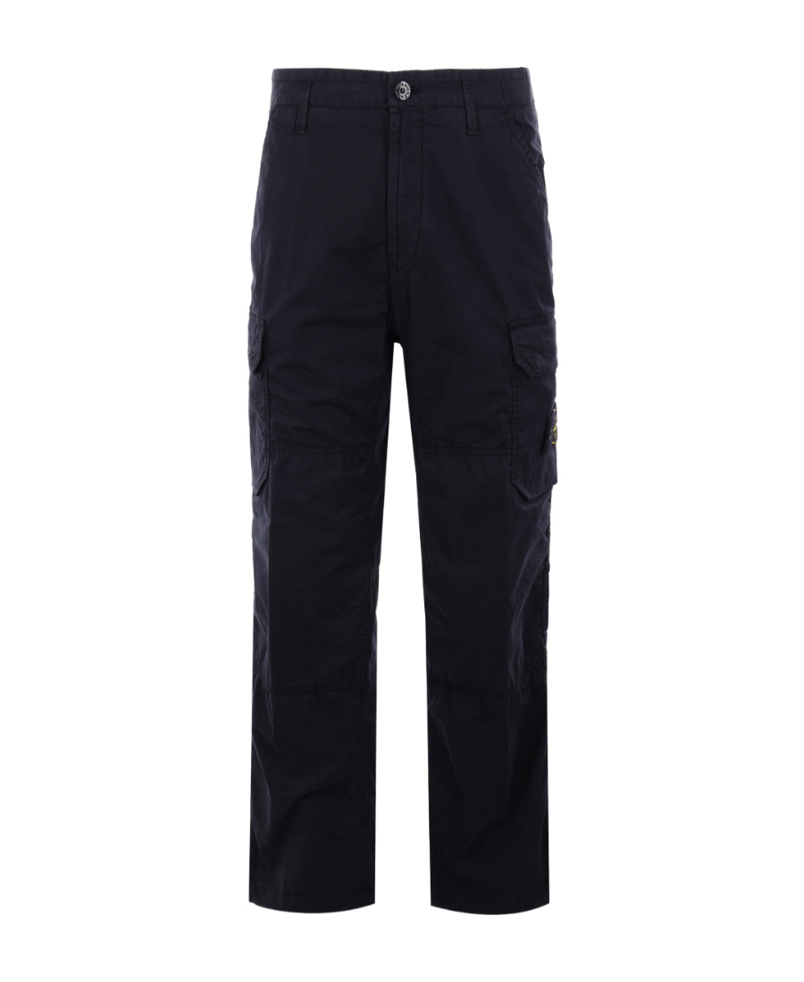 Stone Island Stretch Cotton Cargo Pants With Back Pocket In Blue